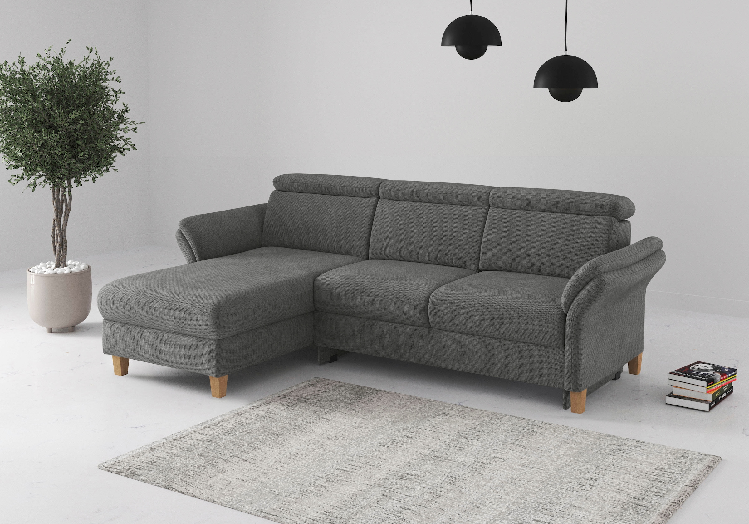 Ecksofa HOME AFFAIRE "Glendale, L-Form", grau, B:253cm H:84cm T:166cm, 90% Polyester, 10% Polyamid, Sofas, Ecksofa, inkl. Kopfteilverstellung, wahlweise mit Vorziehsitz und Bettkasten