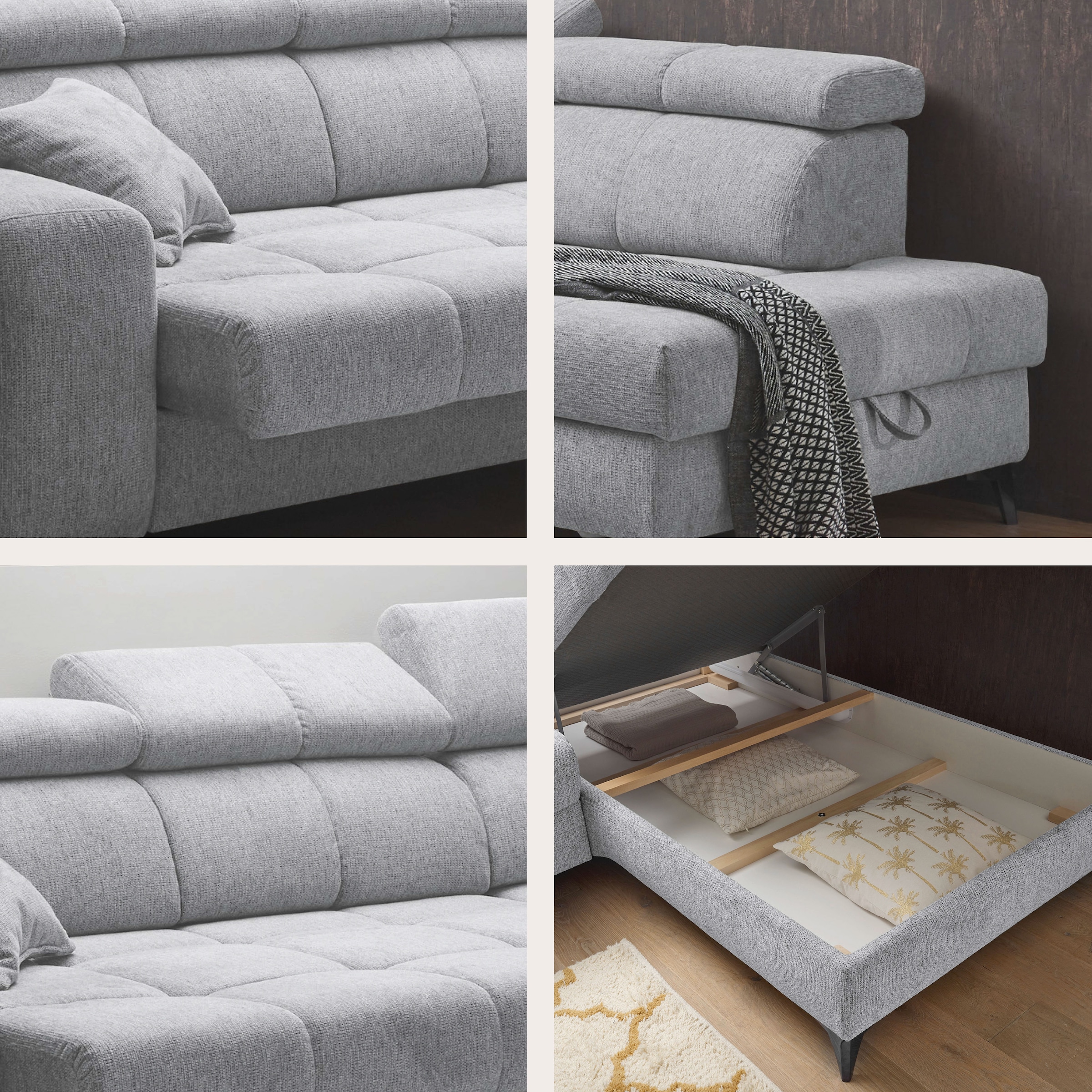 ED EXCITING DESIGN Ecksofa »Sydney L-Form« motorischer Sitztiefenverstellung, USB-Port & 2 Zierkissen