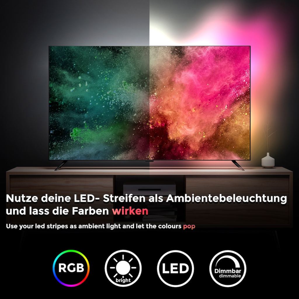 B.K.Licht LED Stripe, TV-Beleuchtungs-Set 4x 50 cm, inkl. 36 x RGB-LED, inkl. USB Anschluß, Fernbedienung, für TV´s von 40 - 60 Zoll