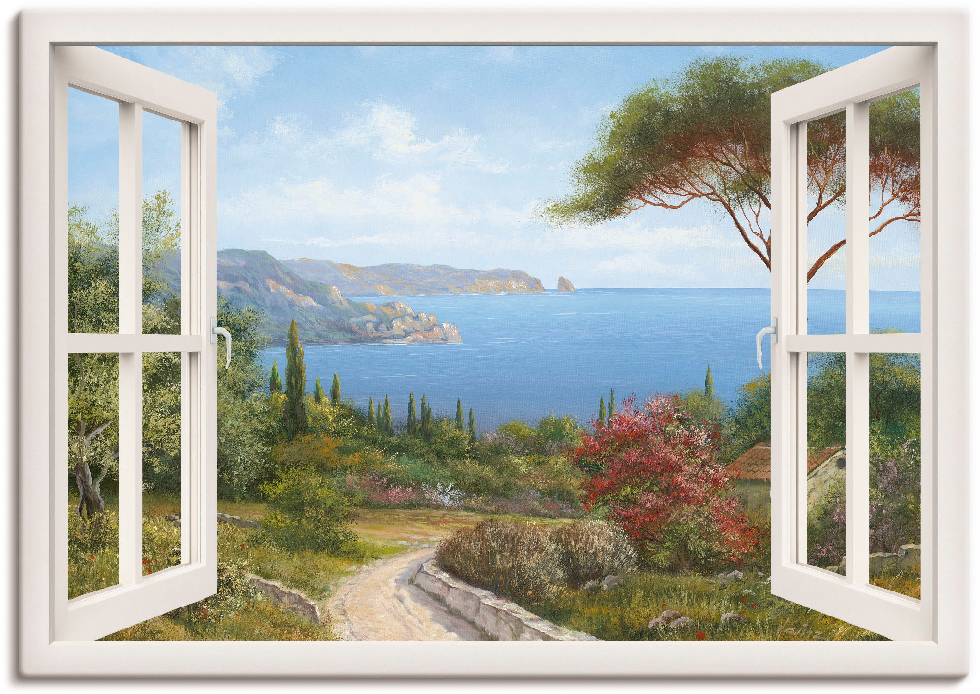 Wandbild »Fensterblick - Haus am Meer I«, Fensterblick, (1 St.), als Leinwandbild,...