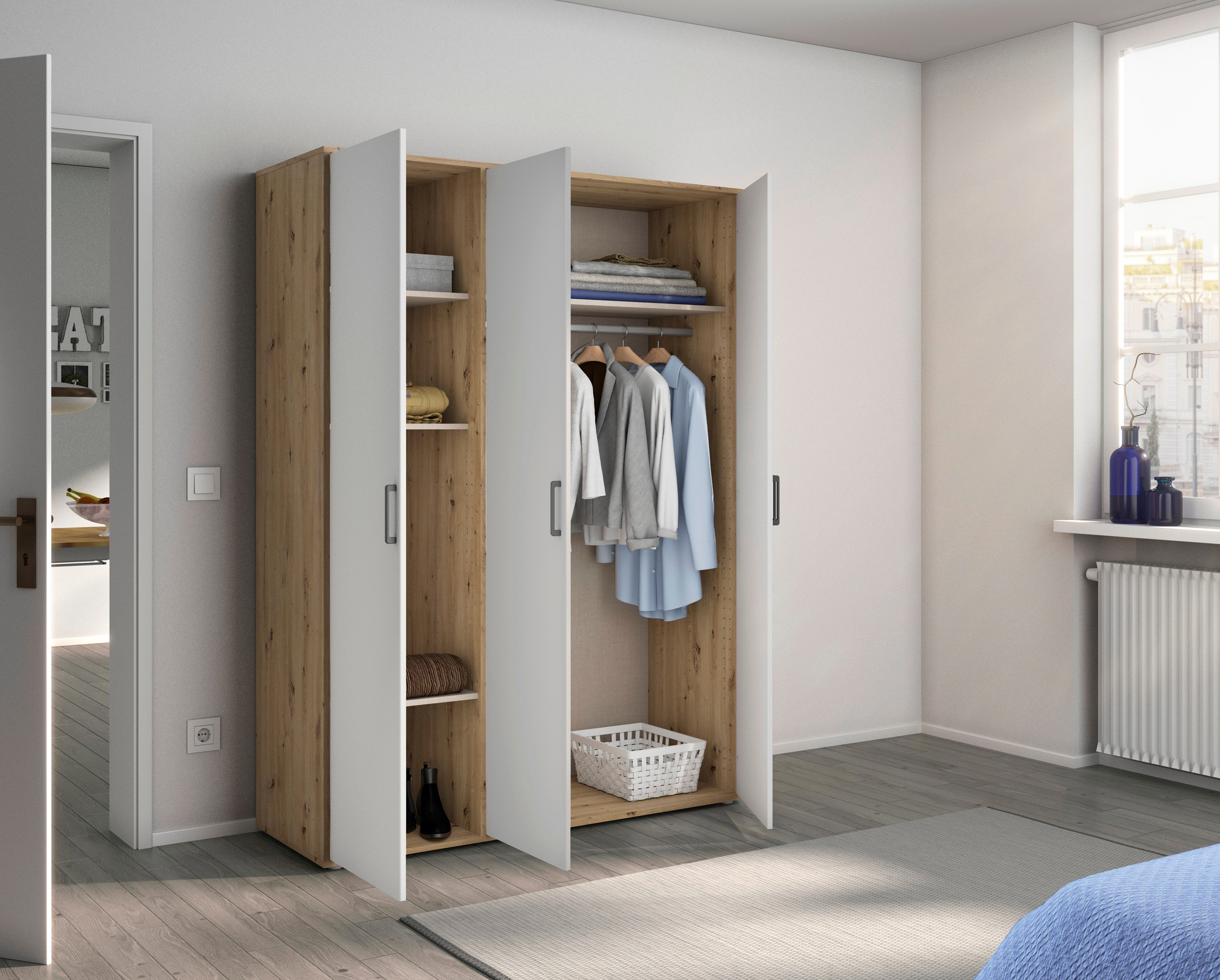 rauch Kleiderschrank »VOYAGER Garderobe Wäscheschrank TOPSELLER Schlafzimmer« in 3 verschiedenen Ausstattungen BASIC/CLASSIC/PREMIUM,  mit 2 modernen Griffvarianten, viel Stauraum MADE IN GERMANY