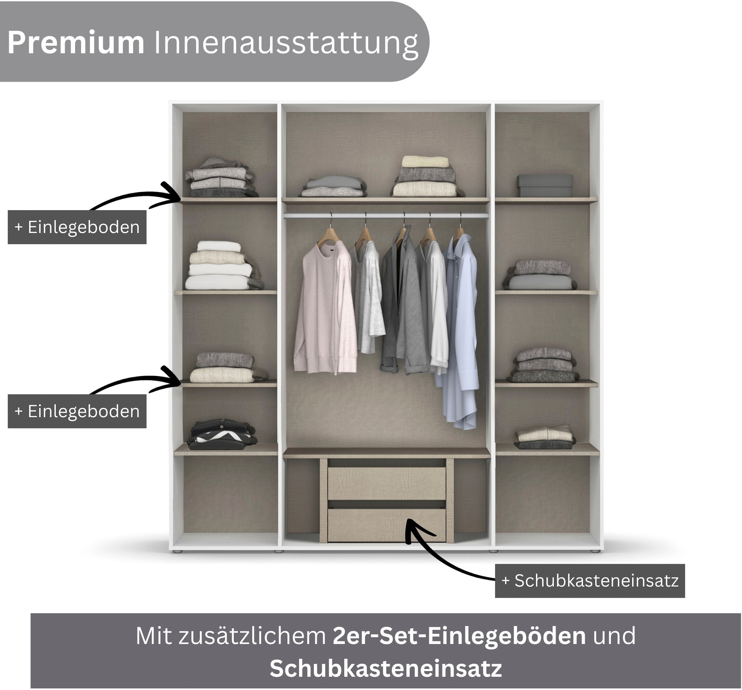 rauch Drehtürenschrank »Kleiderschrank Schrank Garderobe Wäscheschrank NAGATA mit Spiegel«, (in 3 verschiedenen Ausstattungen BASIC/CLASSIC/PREMIUM), und modernen Stangengriffen in Graumetallic TOPSELLER MADE IN GERMANY