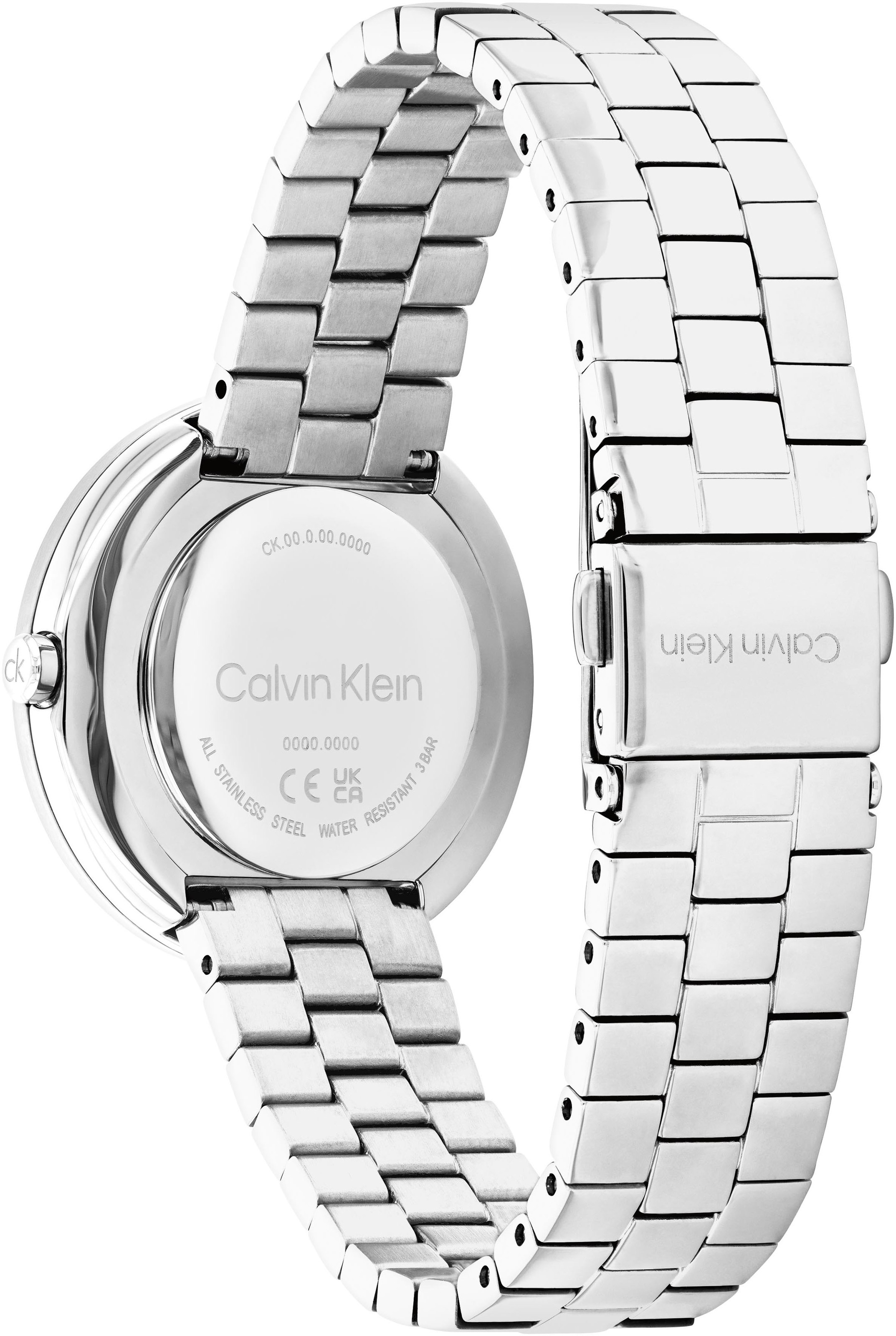 Calvin Klein Quarzuhr »Twisted Bezel«, Armbanduhr, Damenuhr, Edelstahlarmband, analog, Glassteine