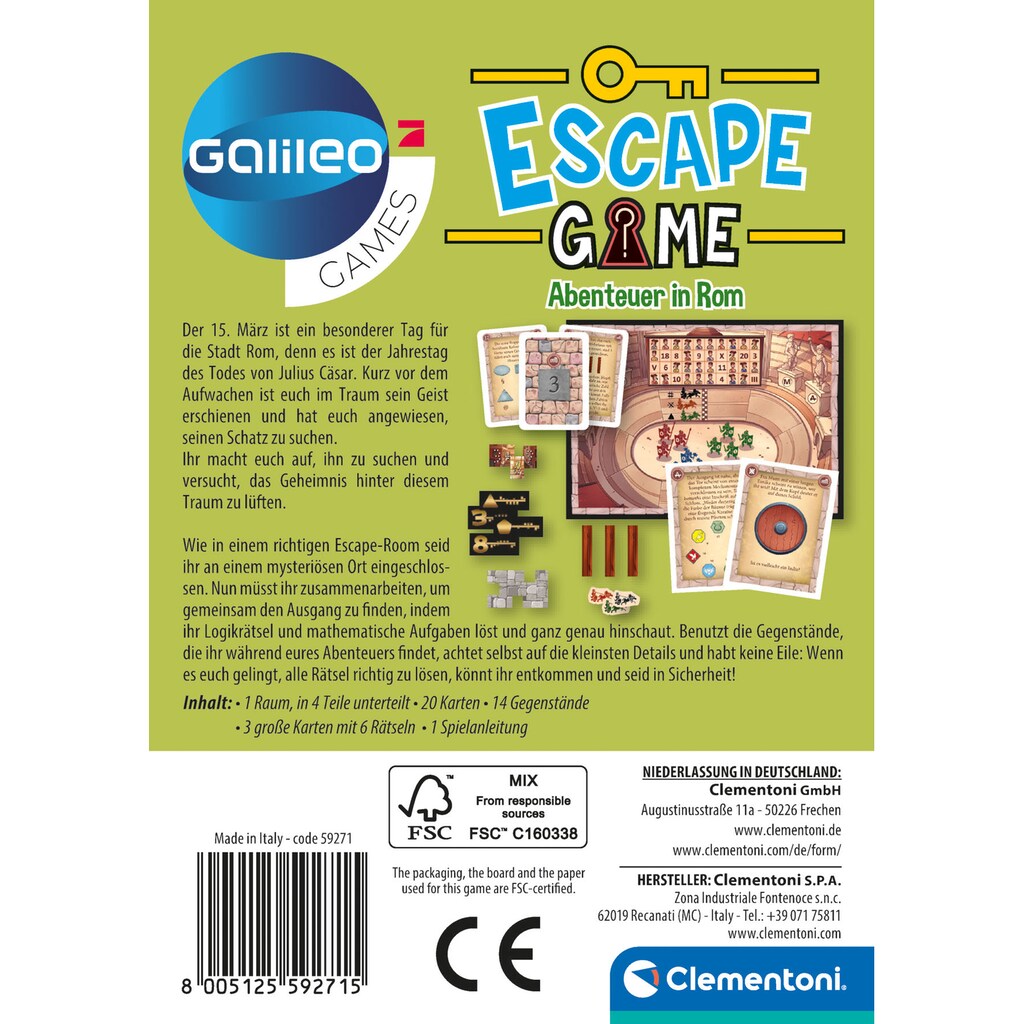 Clementoni® Spiel »Galileo, Escape Game Abenteuer in Rom«, Made in Europe, FSC® - schützt Wald - weltweit