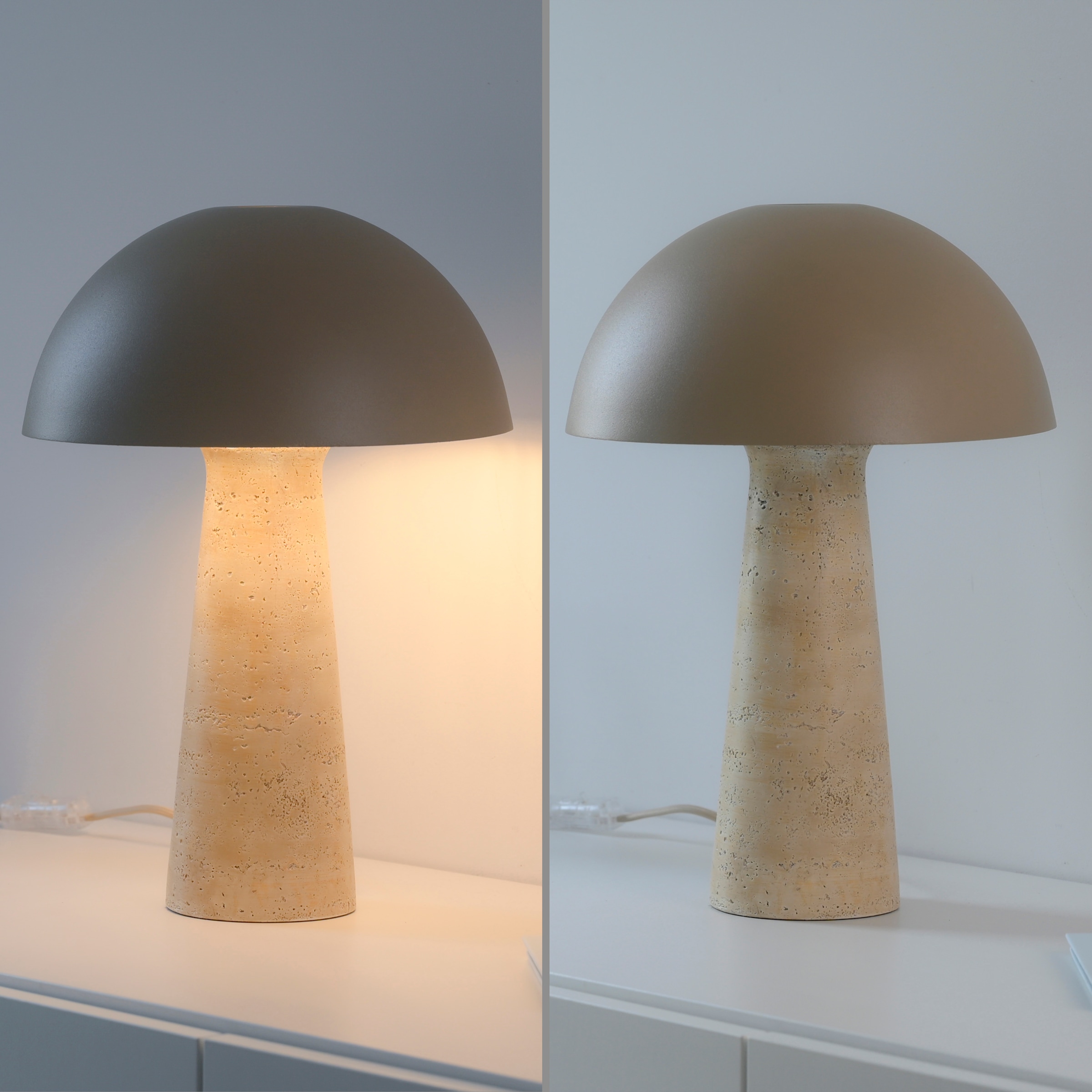 JUST LIGHT Tischleuchte »SOPPER« E27 1 Stk. exkl. Leuchtmittel, Schnurschalter,Sockel Travertinoptik,Metall-Schirm