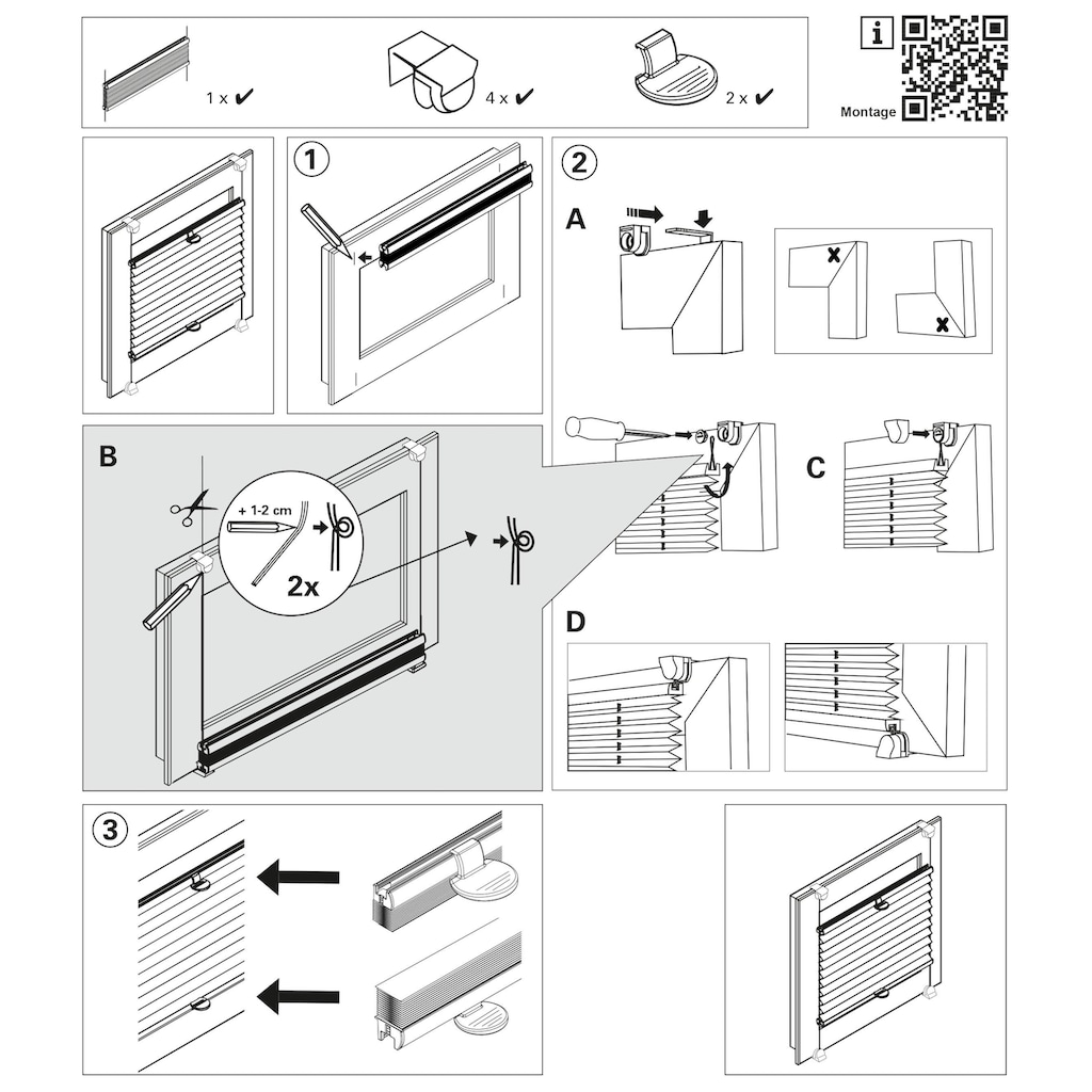 GARDINIA Plissee »Easy-Basic Plisse mit 2 Bedienschienen«, Lichtschutz, ohne Bohren, verspannt