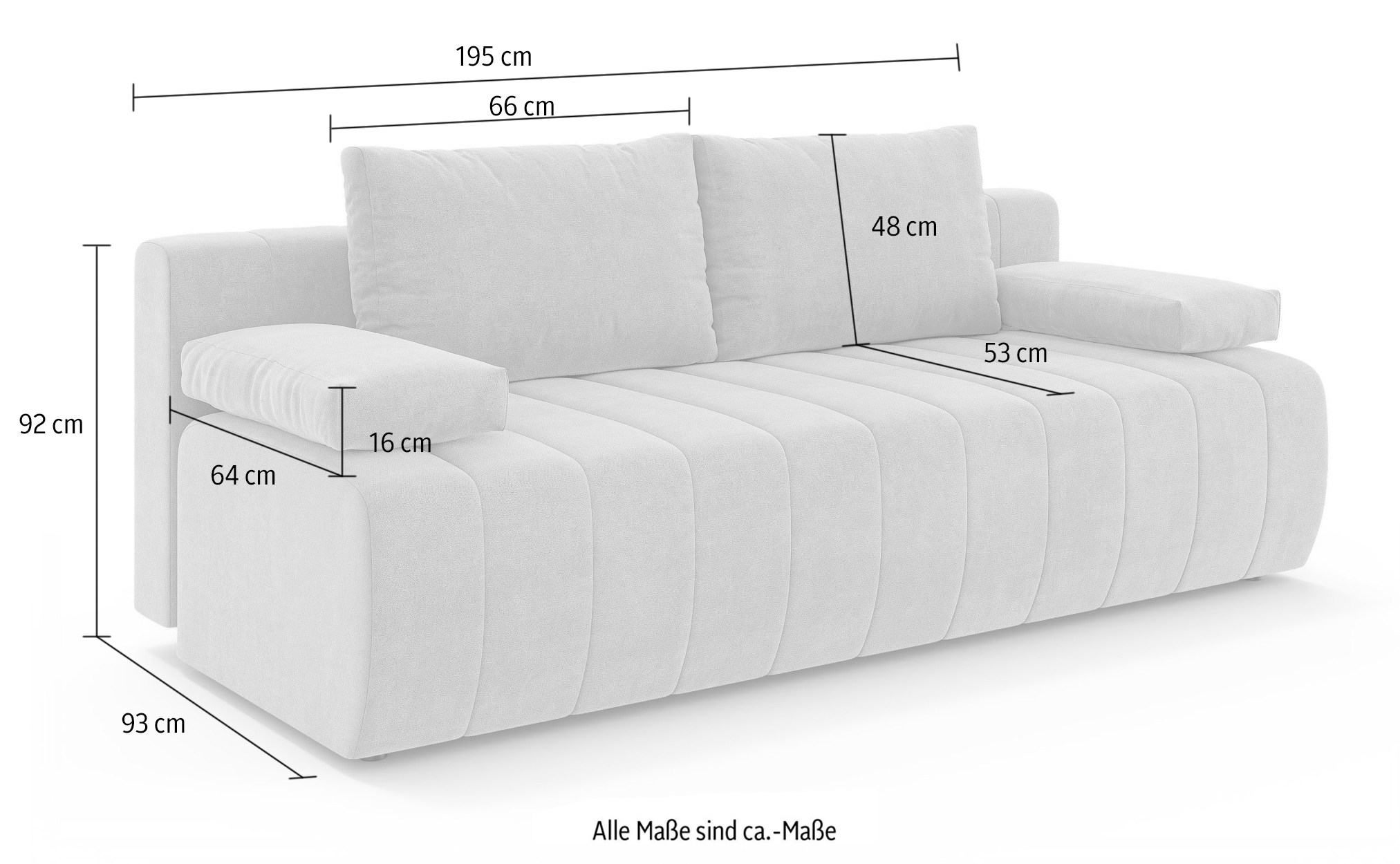 Home affaire 3-Sitzer »LOVENDY Schlafsofa mit Bettkasten, Breite 195cm, Liegefläche 145x195cm« mit Rückenkissen und Armlehnenkissen, belastbar bis 330 kg