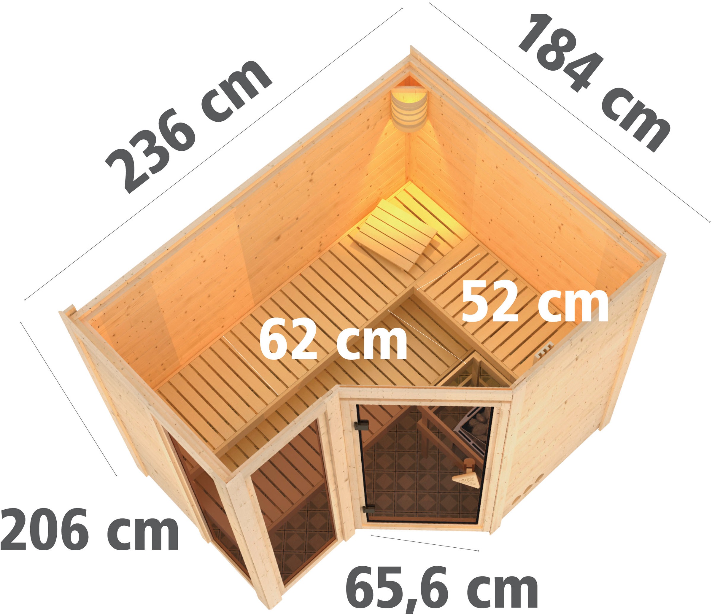 Karibu Sauna »Amada« Set,  Ofen 9 KW externe Strg easy