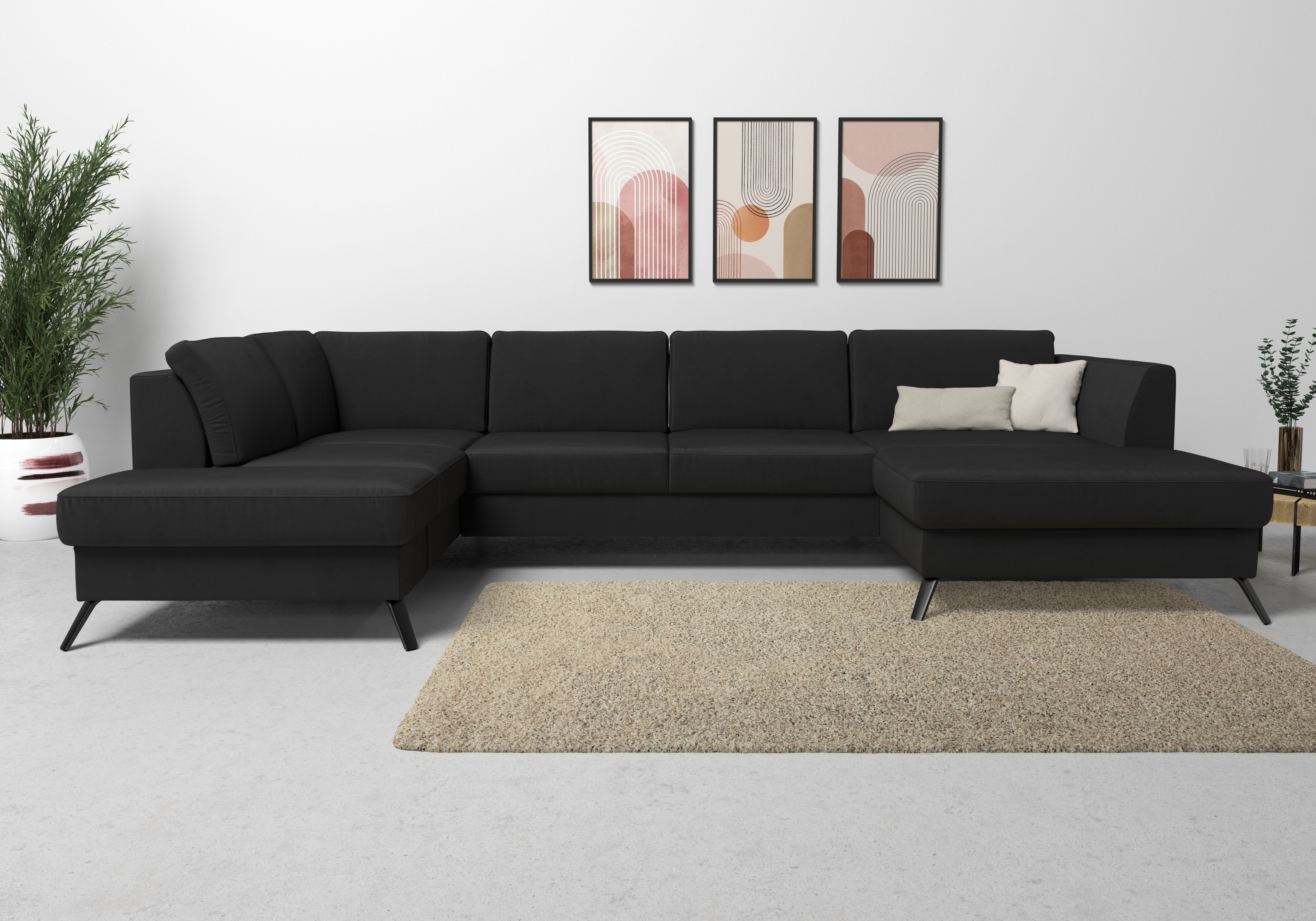 sit&more Wohnlandschaft "Olsen U-Form" inklusive Sitztiefenverstellung, optional Schlaffunktion, 15cm hoch