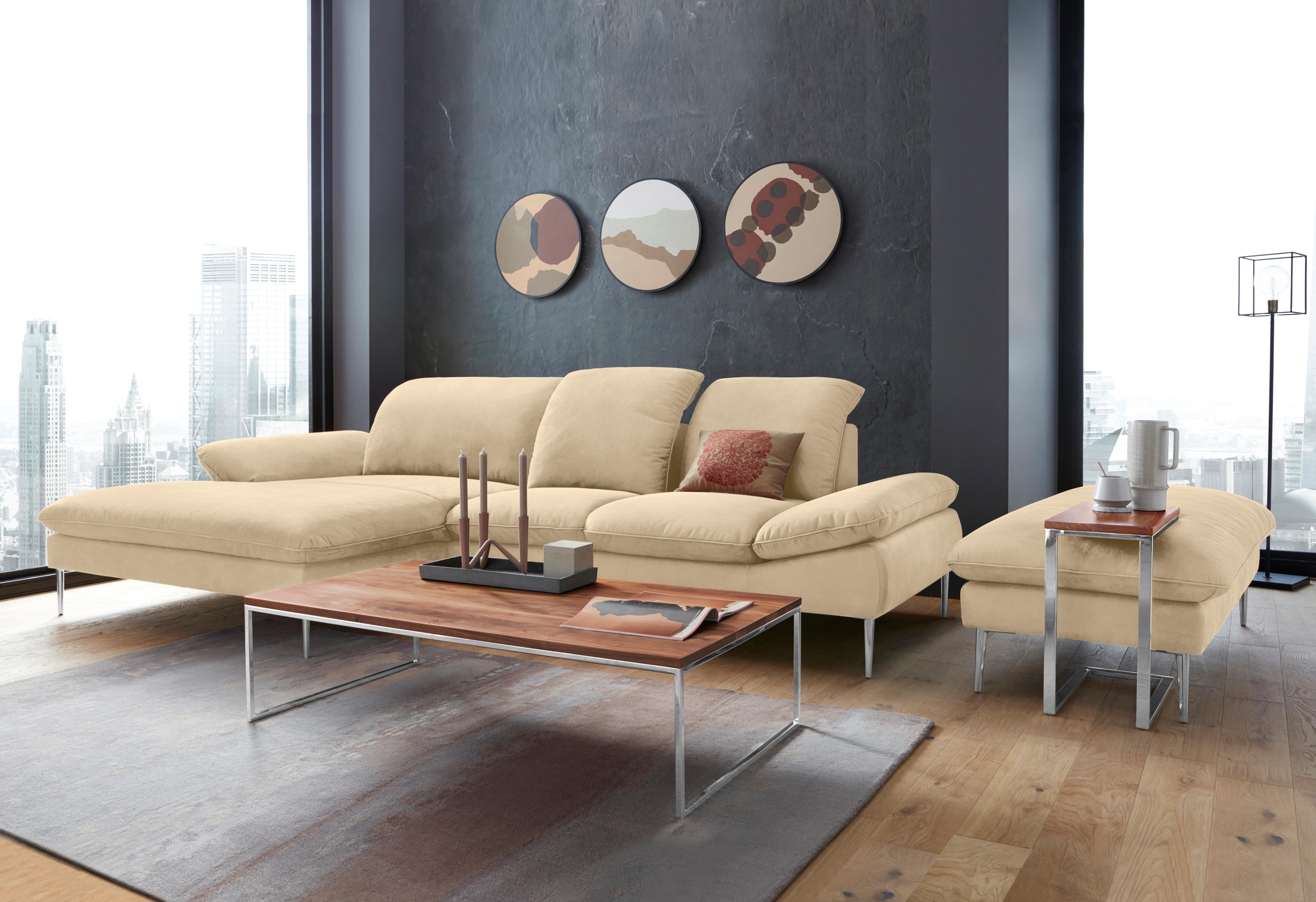 W.SCHILLIG Ecksofa »enjoy&MORE, Designsofa, elegant und bequem, L-Form«, mit Sitztiefenverstellung, Füße Chrom glänzend, Breite 310 cm