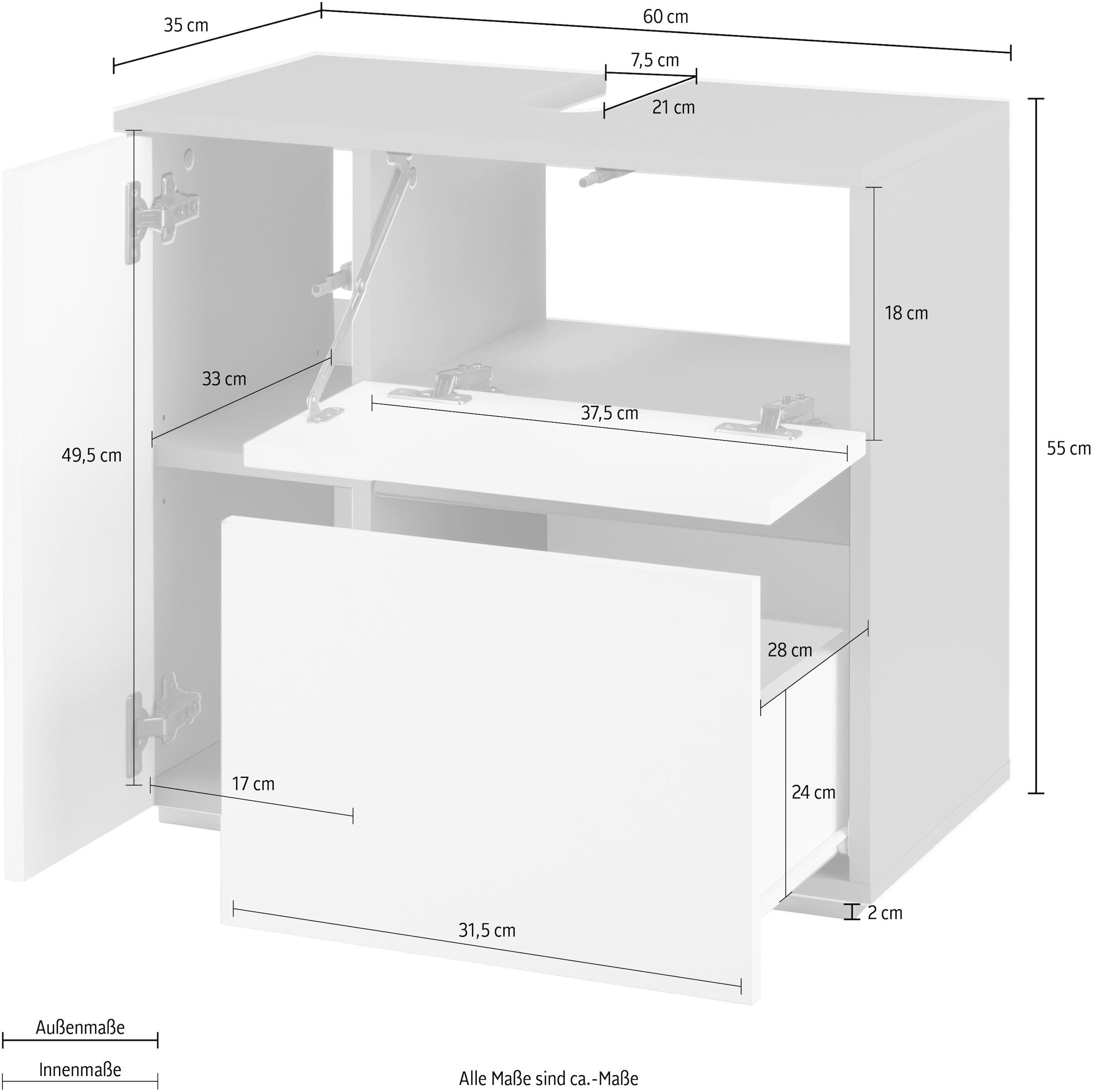 Home affaire Waschbeckenunterschrank »Wisla«, Siphonausschnitt, Tür Push-to-open-Funktion, Breite 60 cm, Höhe 55 cm