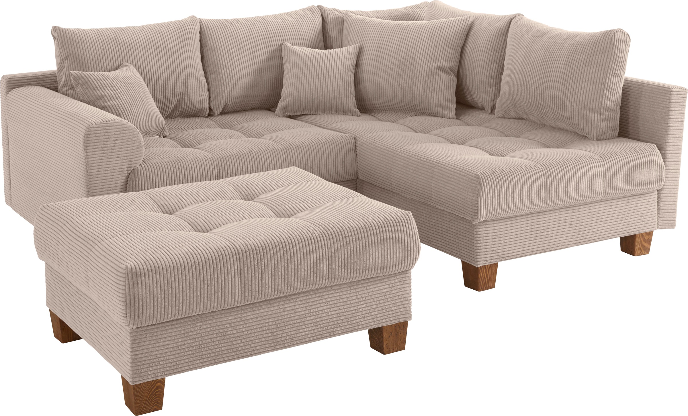 Home affaire Ecksofa »Rice L-Form inkl. Hocker«, (Set, mit Hocker), mit Bonnellfederkern, Hocker & Kissen, Ottomane beidseitig montierbar
