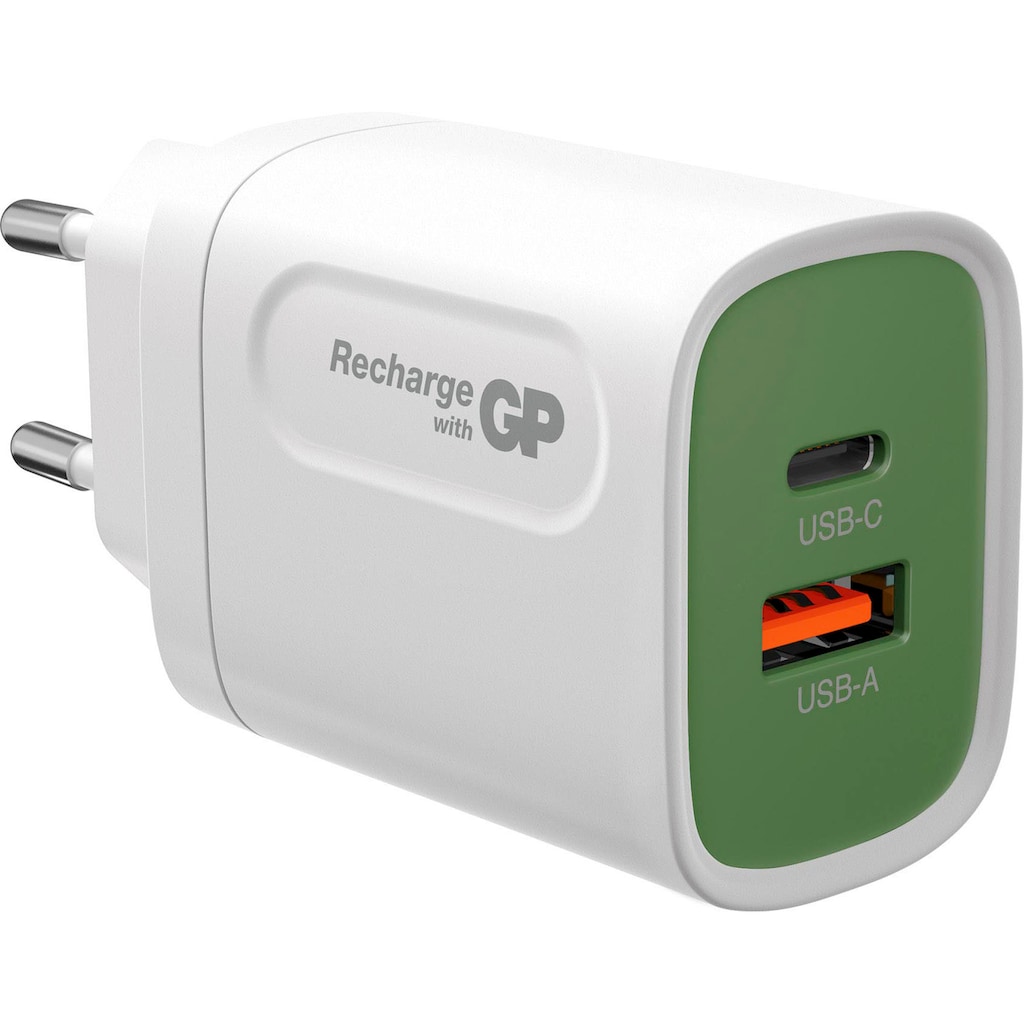 GP Batteries USB-Ladegerät »Steckerlader 20W PD 2 USB-Anschlüsse Typ A&C Inkl. int. Stecker«, ideal zum Laden von Smartphones, Tablets, Smartwaches, Kopfhörern uvm