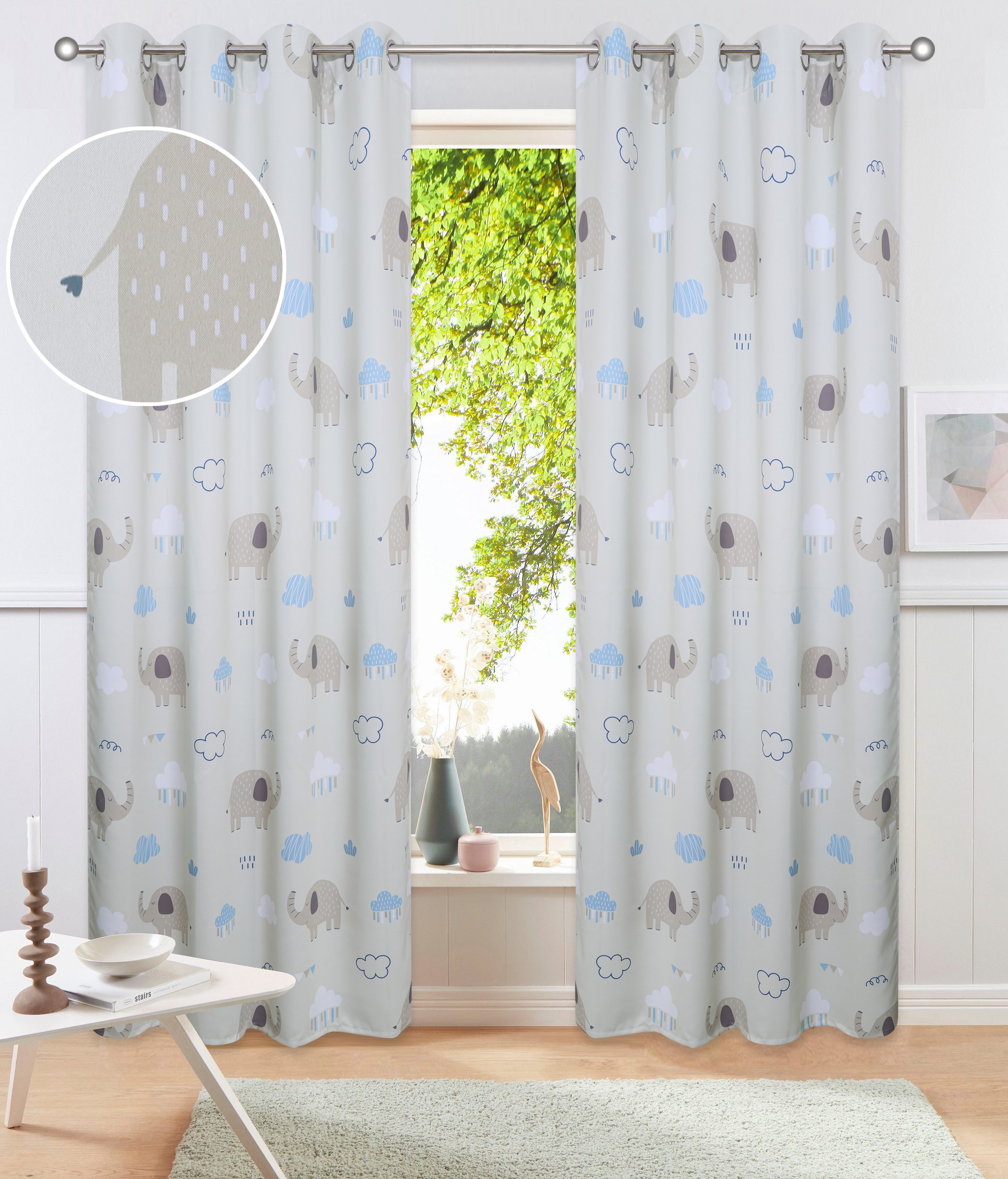 OTTO home Gardine "Maurrice" Ösen 1 Stk. tlg. Blickdicht, Ösen- Aufhängung, Pflegeleicht, Elefanten Design