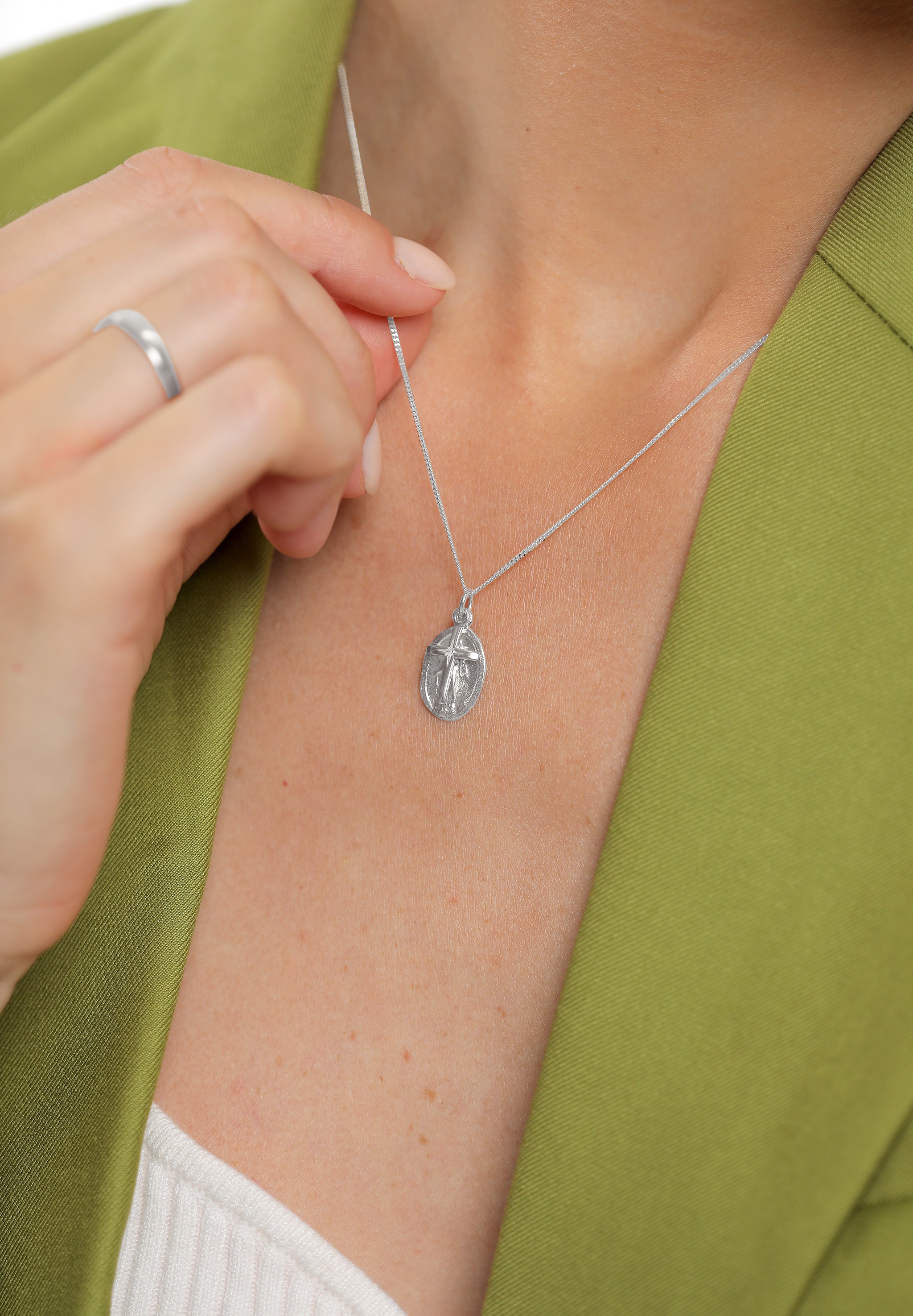 Elli Kette mit Anhänger »Kreuz Marienbild Glaube Religion 925 Silber«
