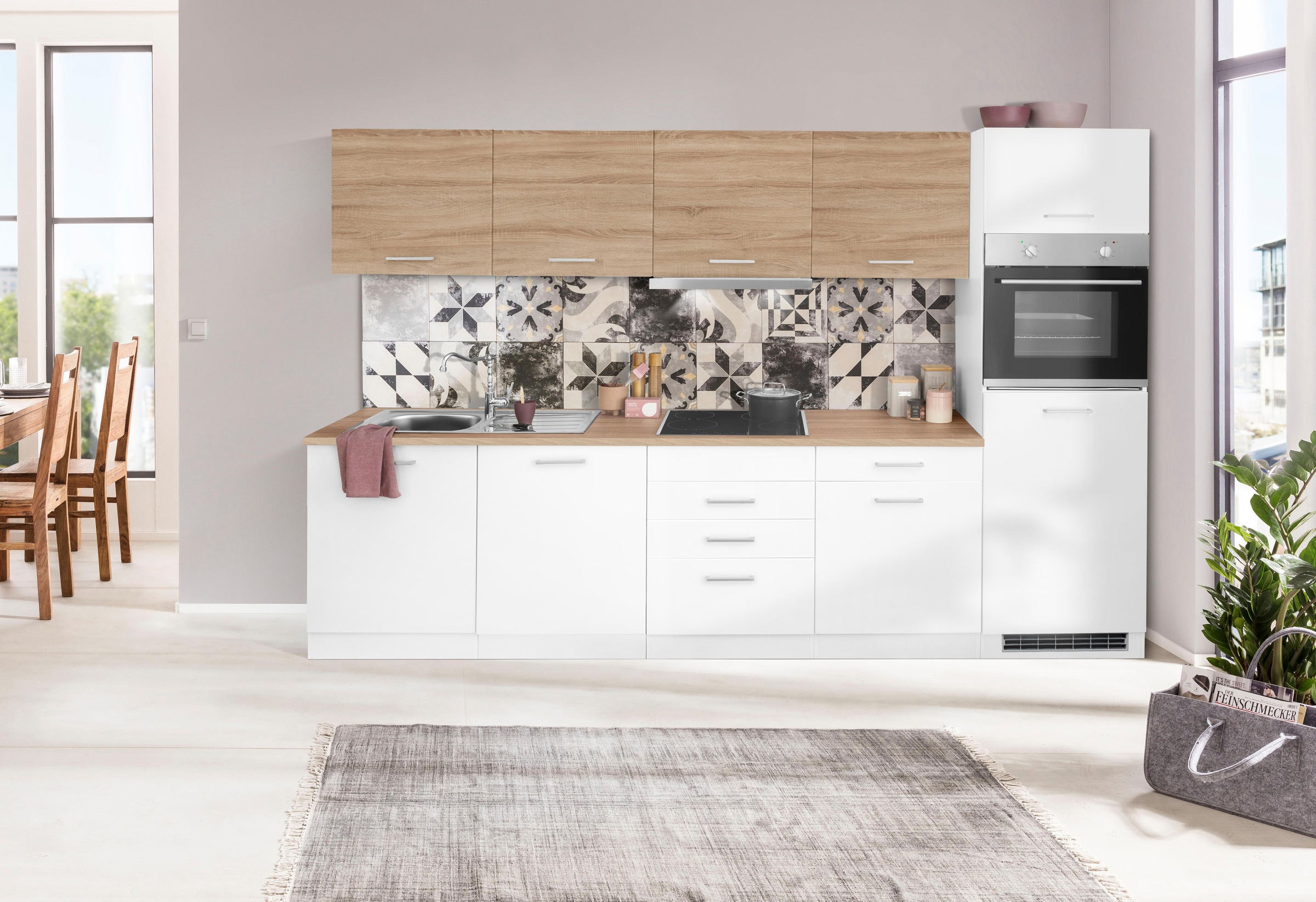 Küchenzeile »Visby«, mit E-Geräten, Breite 300 cm inkl. Kühlschrank und Geschirrspüler