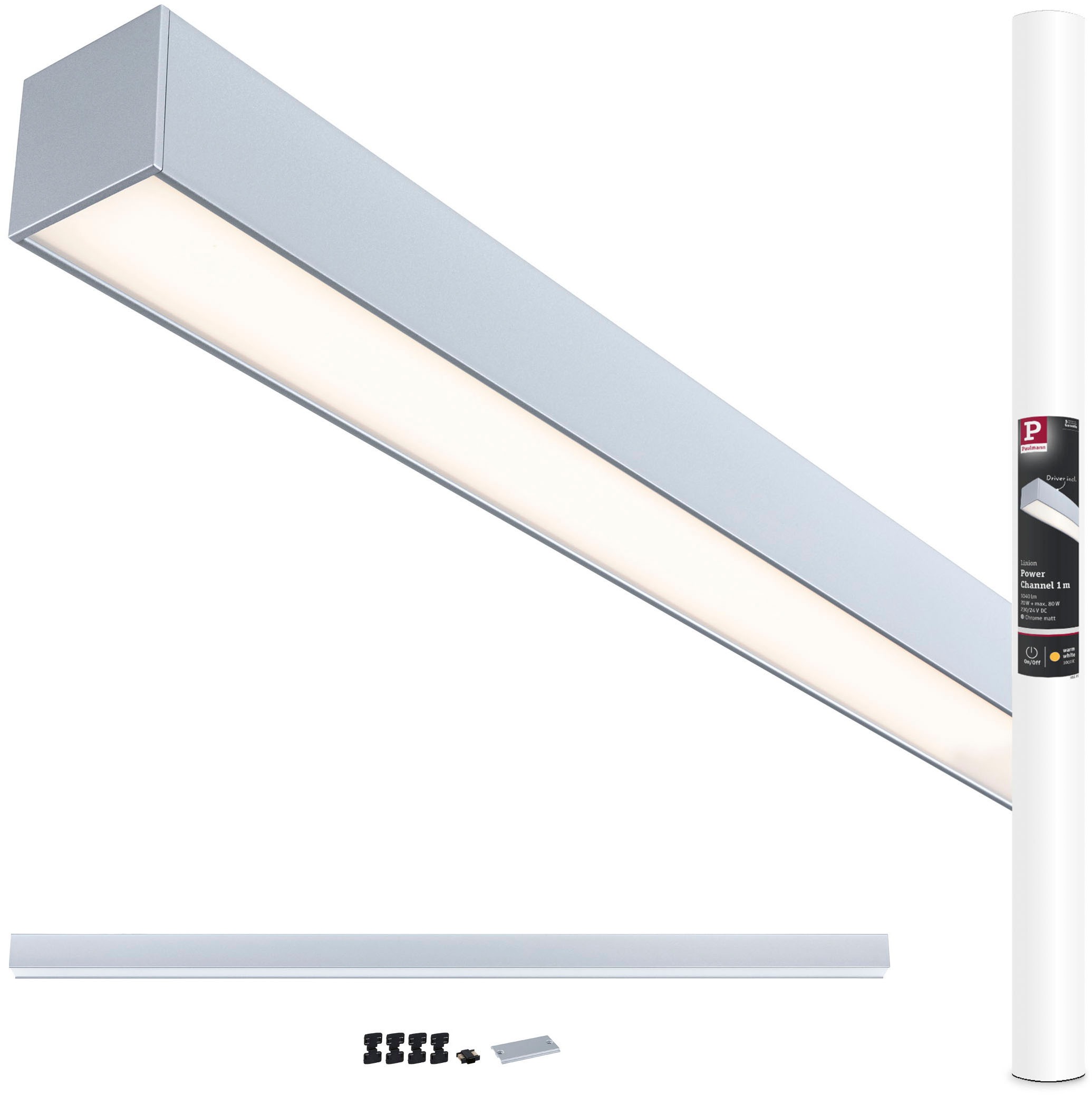 PAULMANN Schienensystem-Leuchten "Linion Einspeisung Power Channel 1m", H: 4cm, 1 Stk., grau, Leuchten