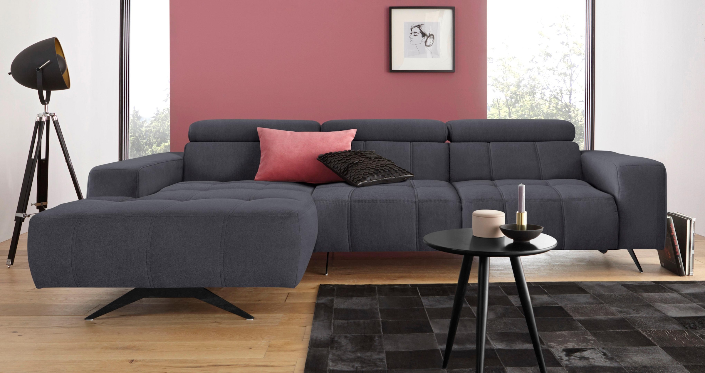 DOMO collection Ecksofa »Trento L-Form«, wahlweise mit Kopfteilverstellung, Recamiere links/rechts bestellbar