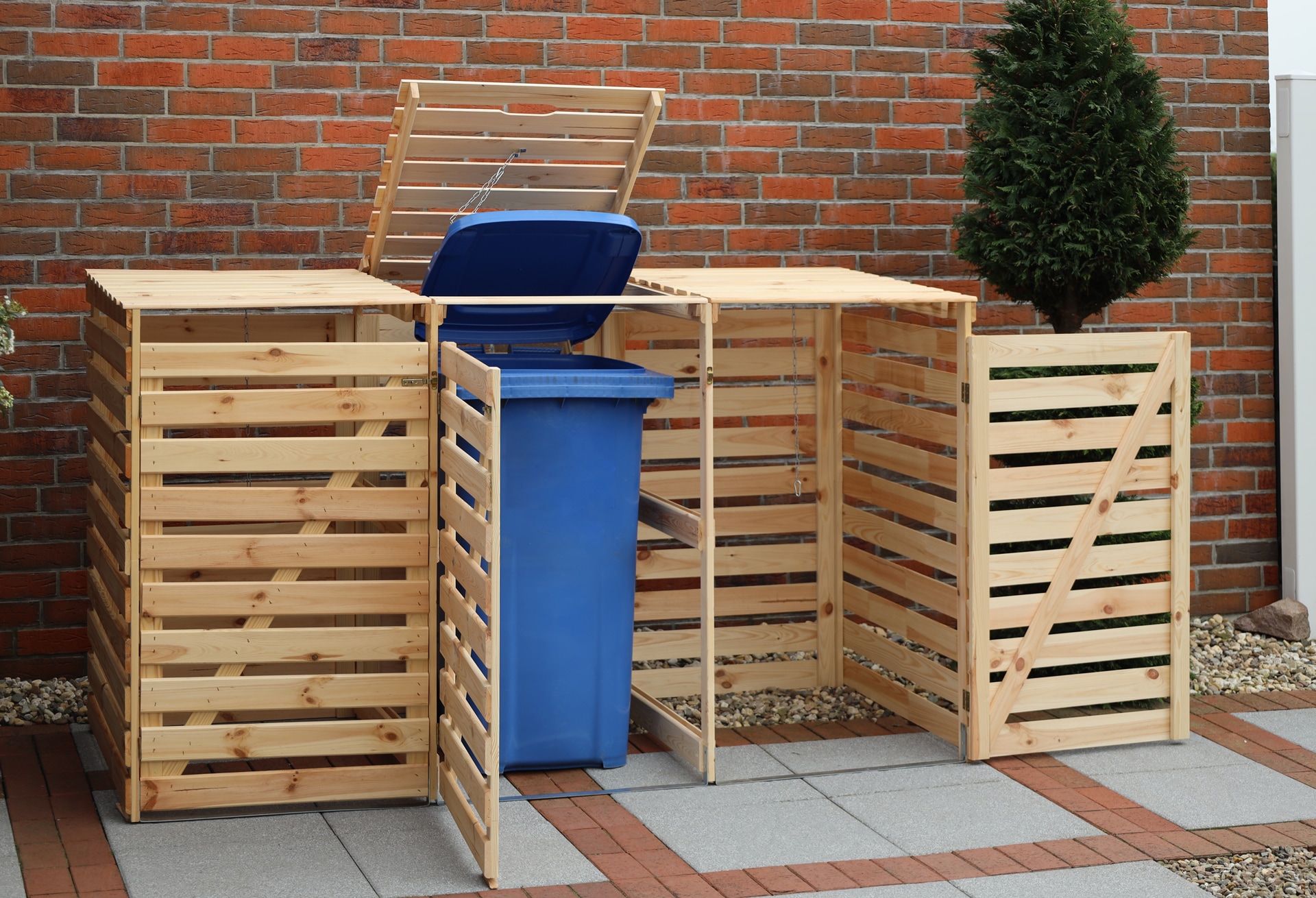 promadino Mülltonnenbox »Vario V«, für 3 Tonnen, robust aus ökologisch, zertifiziertem Kiefernholz