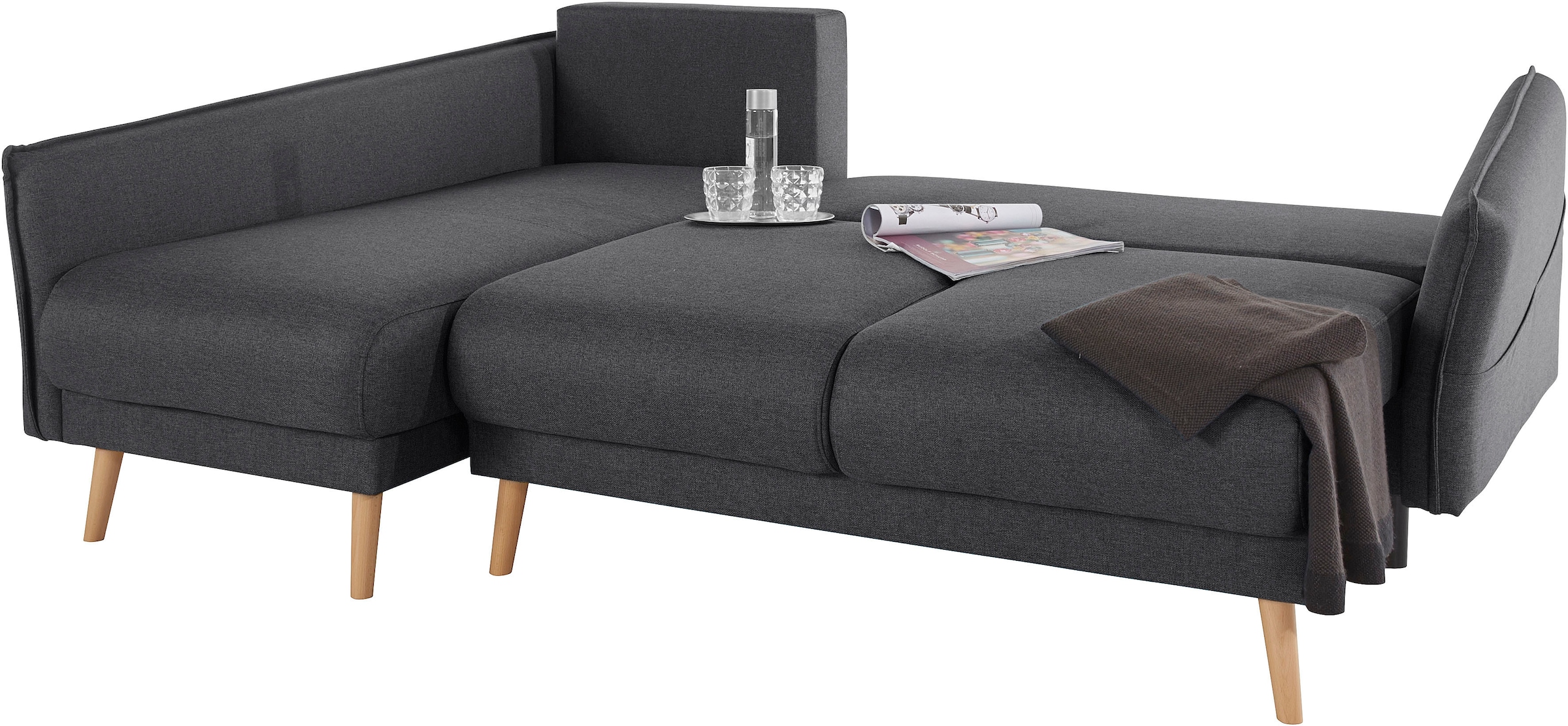 Home affaire Ecksofa »Granbo L-Form«, incl. Bettfunktion und Bettkasten, Federkern-Polsterung, Seitentasche