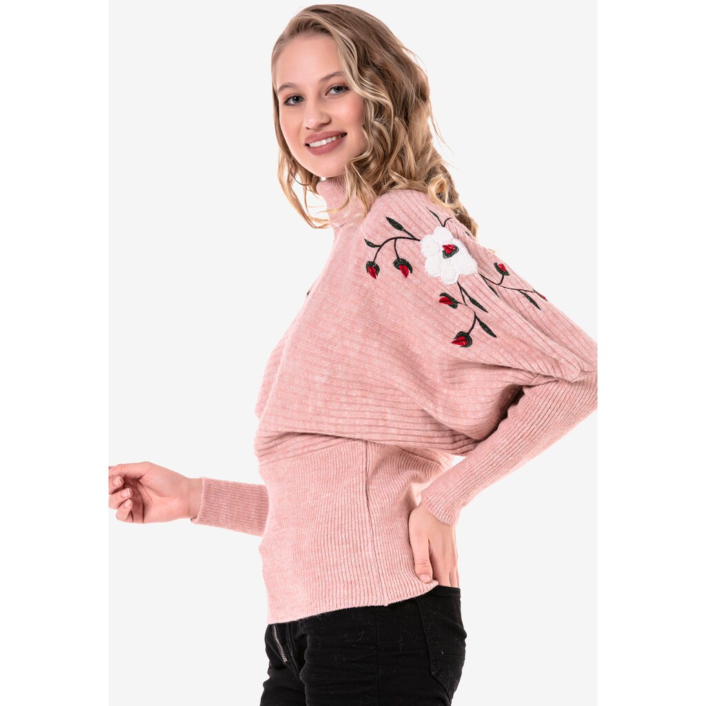 Damenmode Pullover Cipo & Baxx Strickpullover, mit floraler Stickerei rosa Damenmode Pullover Cipo & Baxx Strickpullover, mit floraler Stickerei rosa