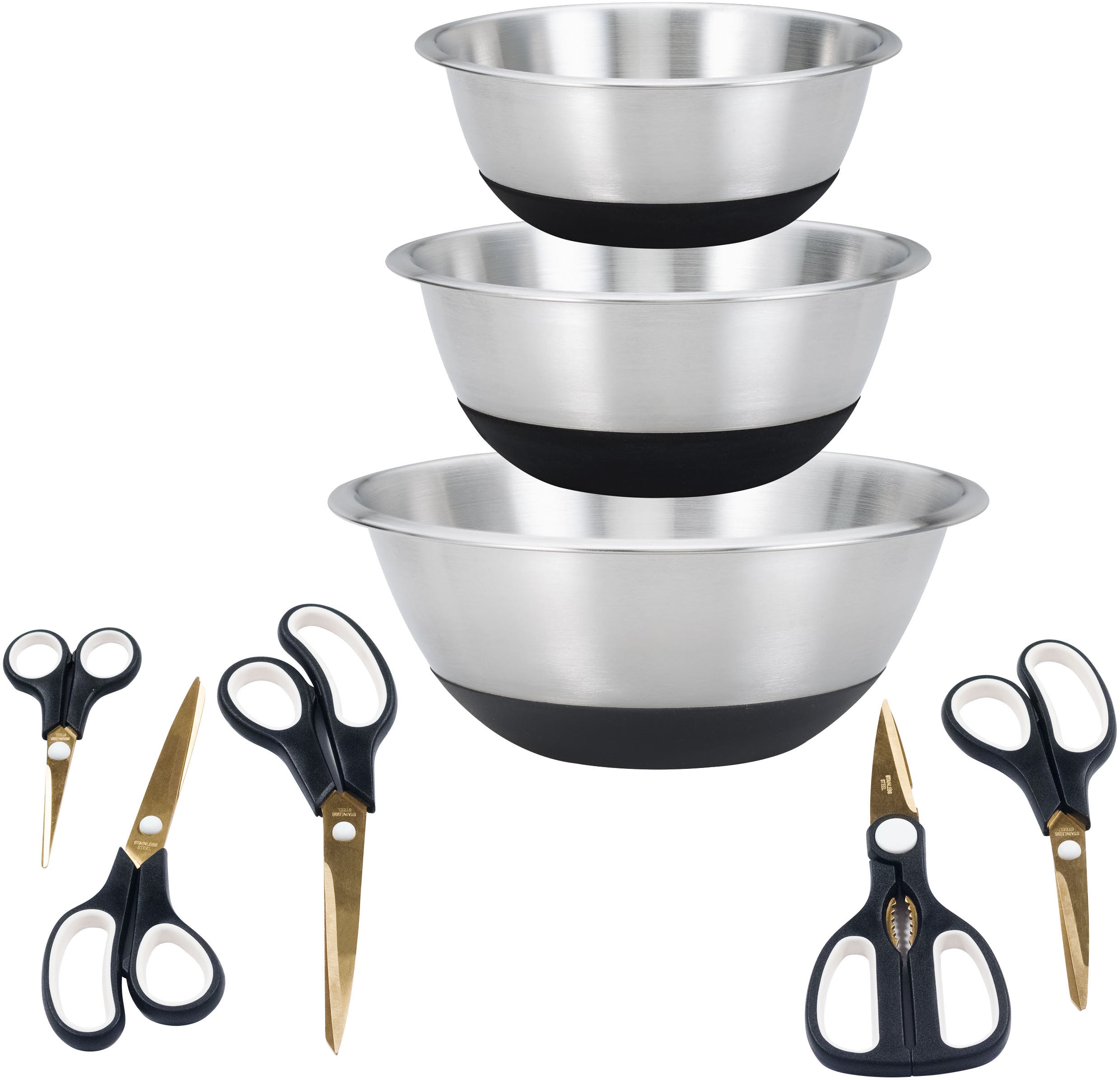 KING Schüssel "EASYCUT" 8 Stk. aus Edelstahl 3 Schüsseln aus Edelstahl, 5 Scheren
