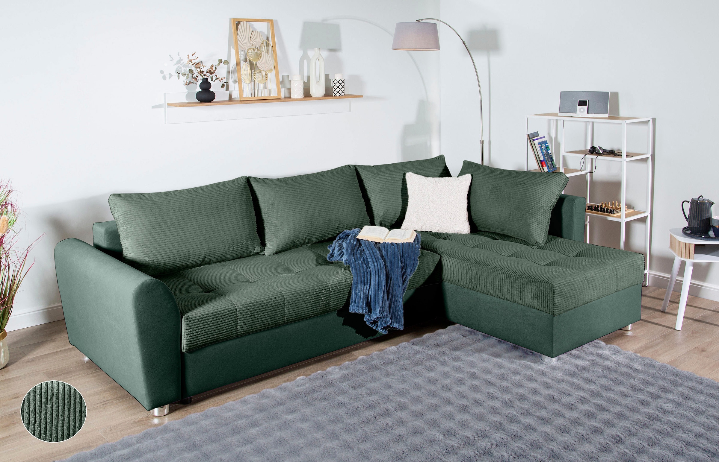 COLLECTION AB Ecksofa "Jana XL L-Form, B: 250 cm" Schlaffunktion, Bettkasten & 1 Zierkissen, Federkern