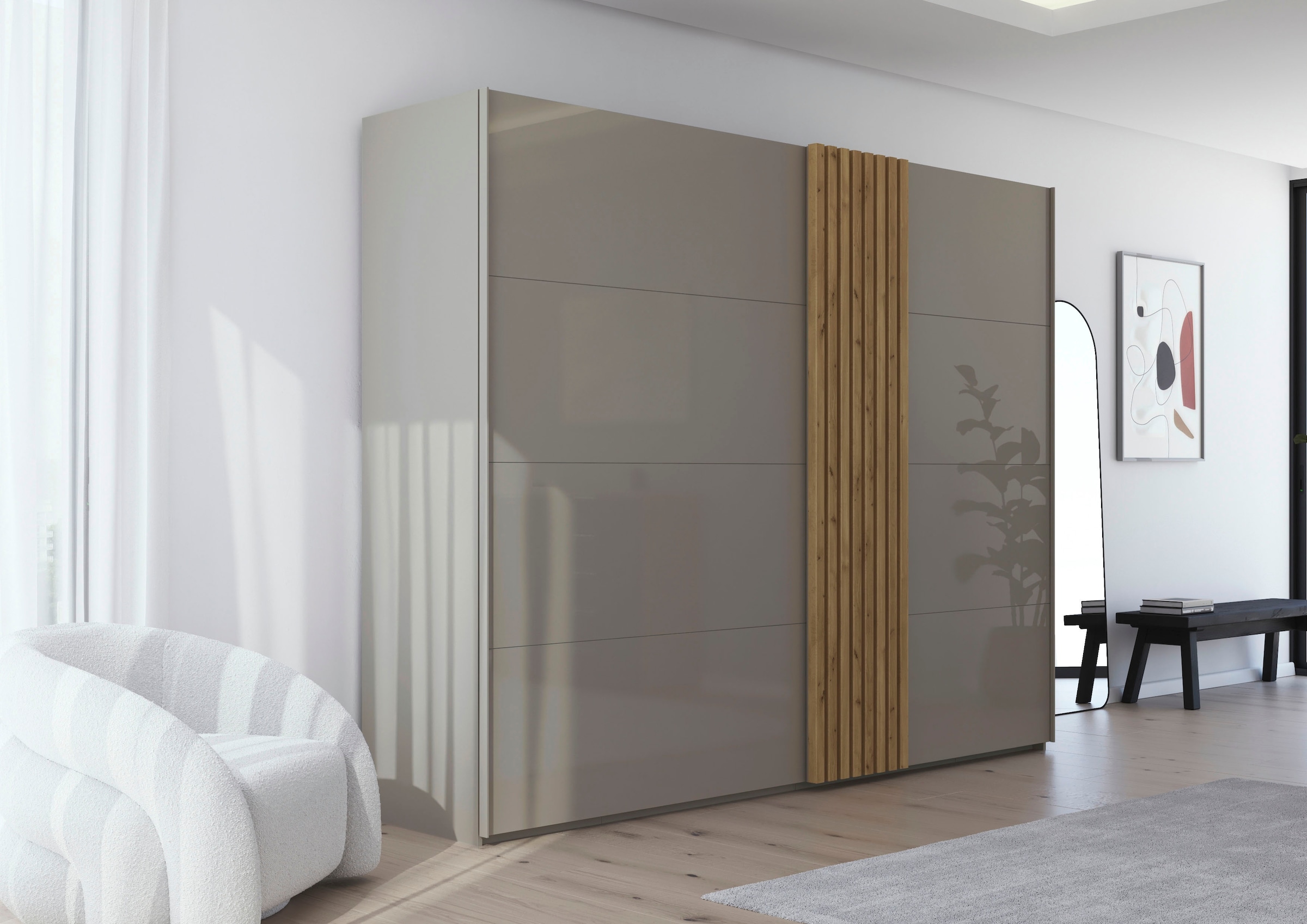 rauch Schwebetürenschrank »Kleiderschrank Schrank Garderobe Wäscheschrank TEGIO«, mit hochwertigen Holzdekoraufleistung und Glasfront MADE IN GERMANY