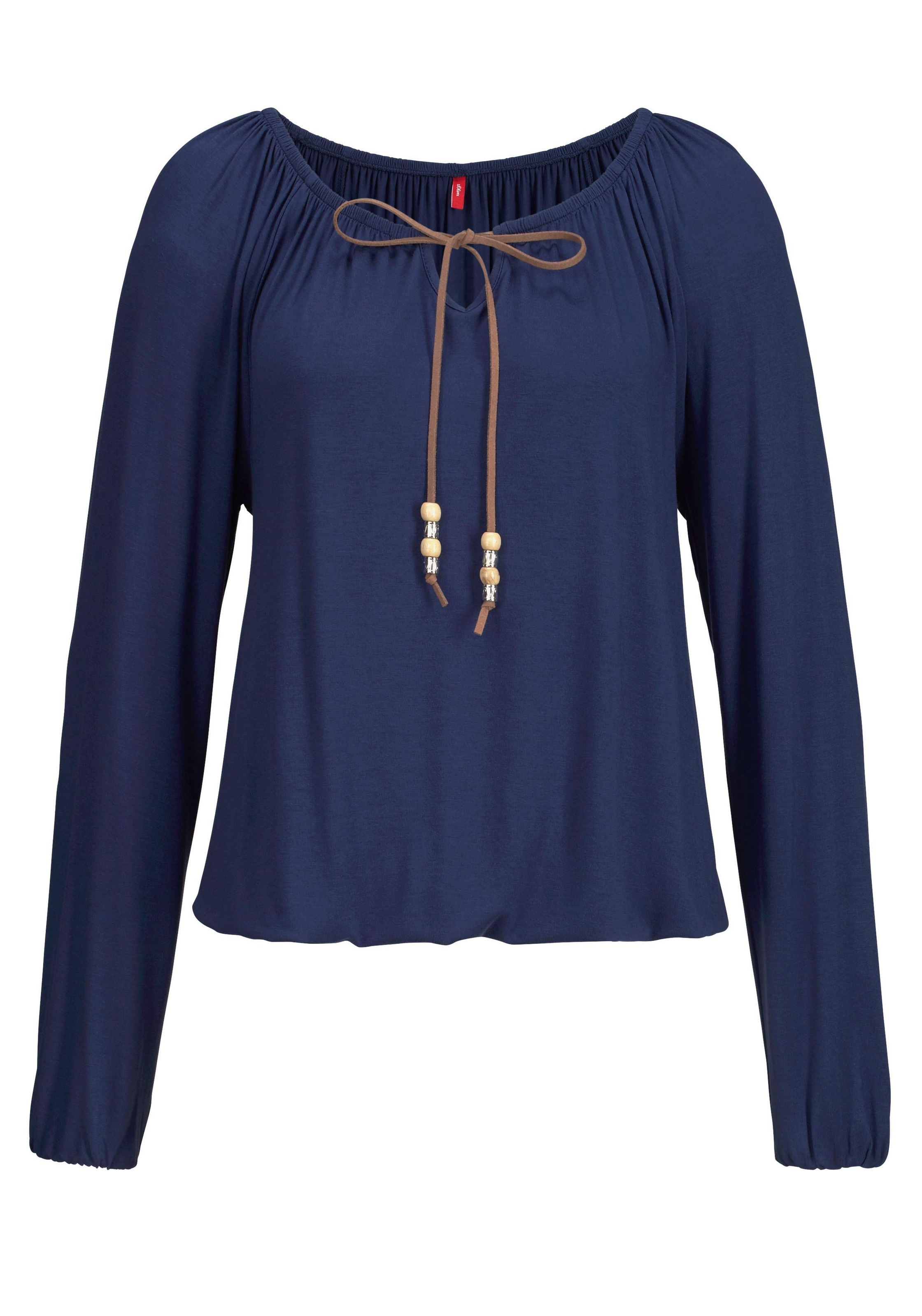 s.Oliver Strandshirt, mit Bindeband am Ausschnitt, lockere Passform, Boho-S günstig online kaufen