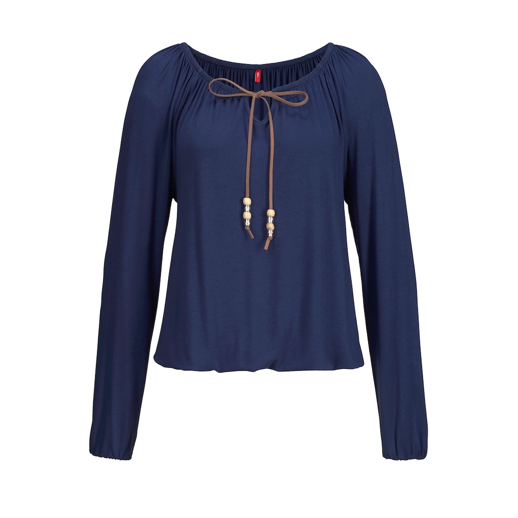 s.Oliver Strandshirt, mit Bindeband am Ausschnitt, lockere Passform, Boho-Style