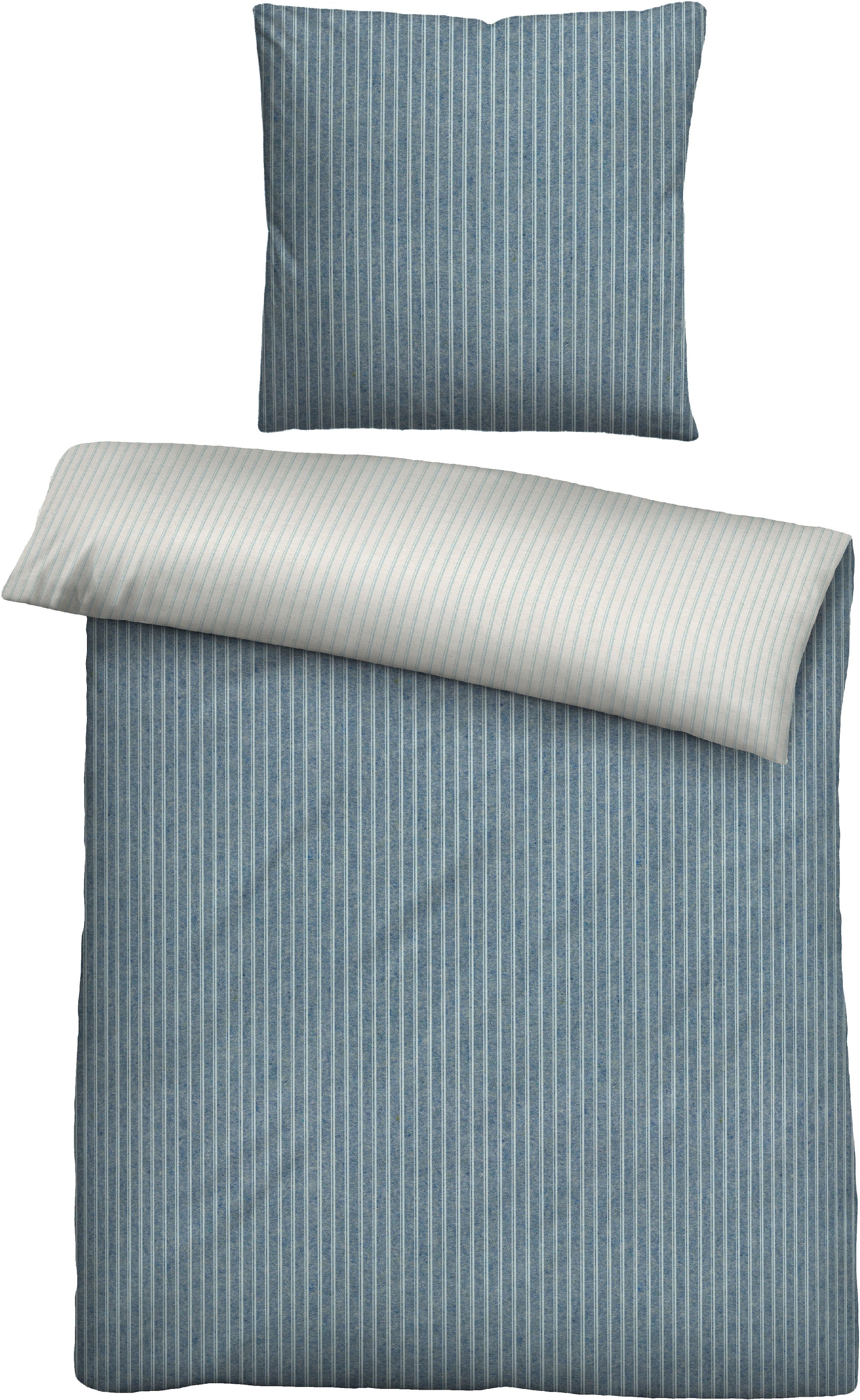 Biberna "Tillmann" 2 Stk. kuschelig warm im Winter, gestreifte Bettwäsche mit Wendeoptik