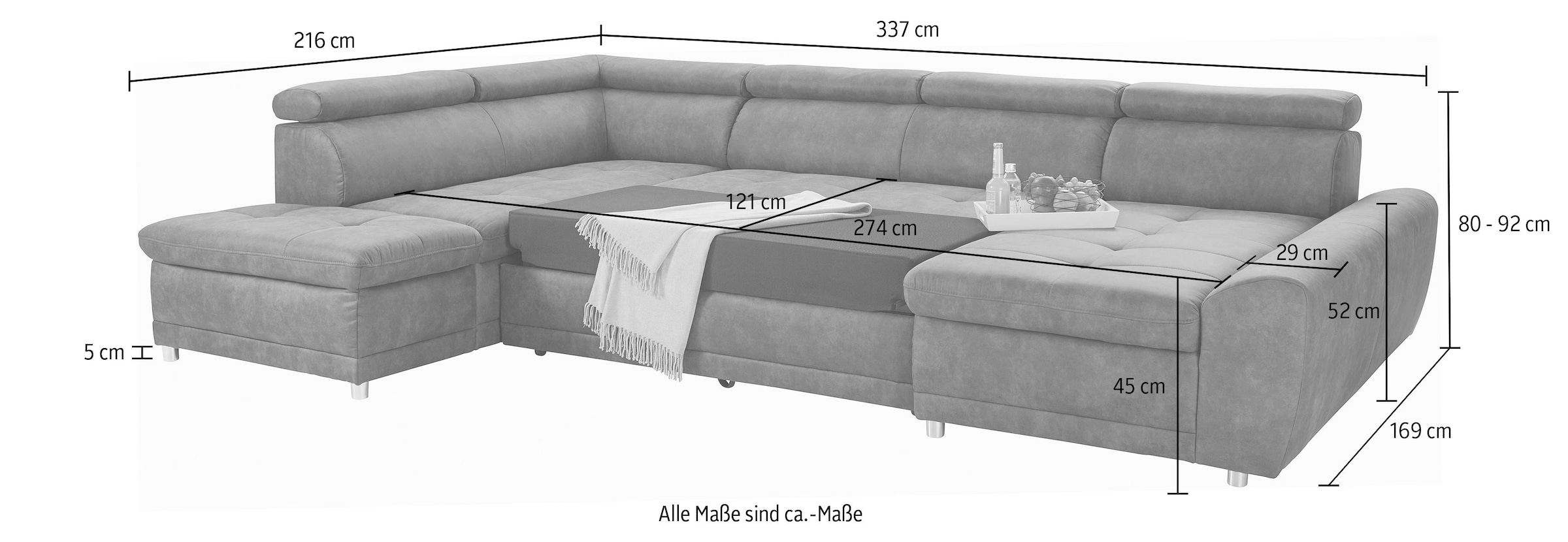 sit&more Wohnlandschaft »Riva U-Form«, wahlweise mit Bettfunktion