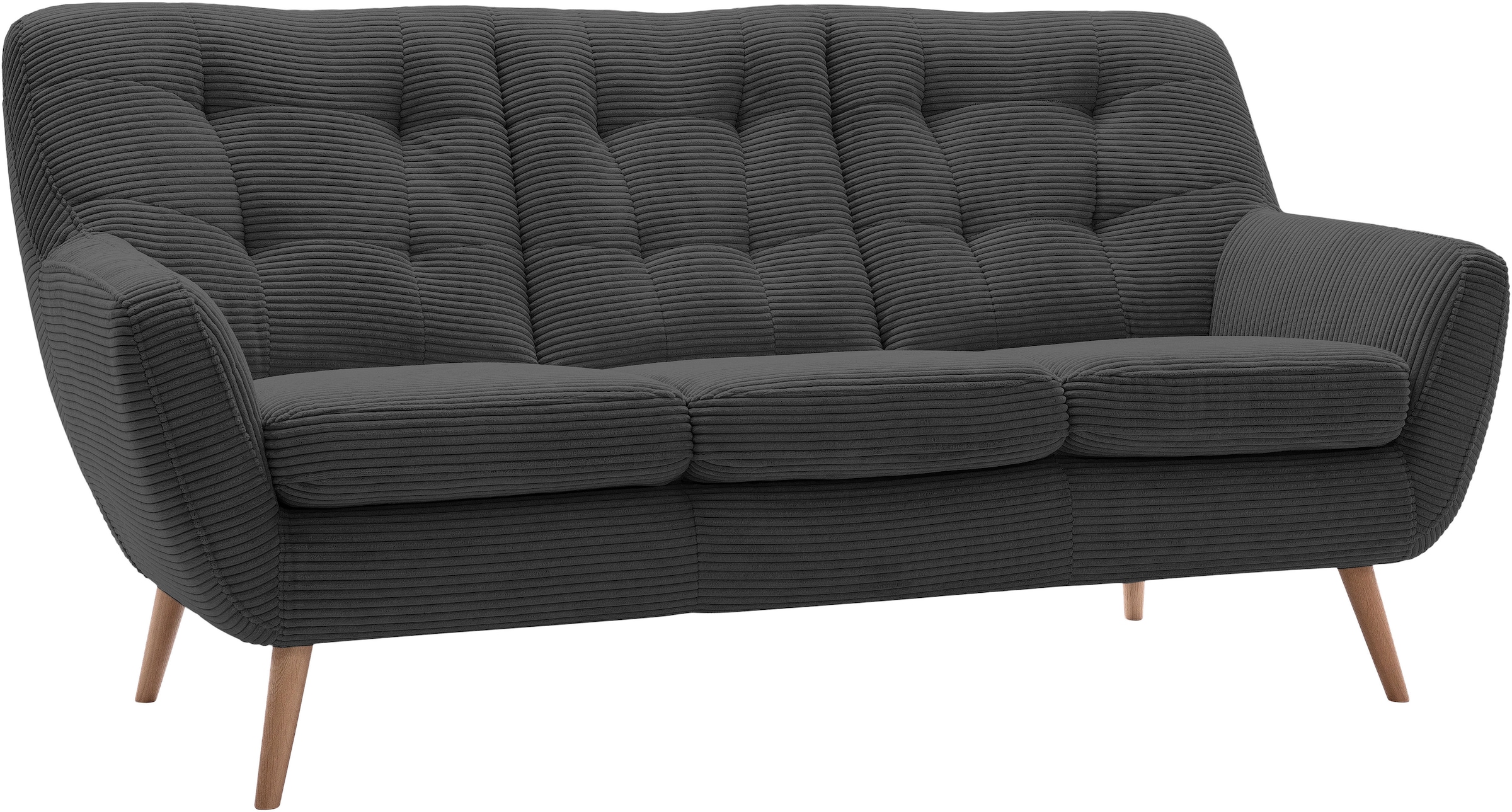 exxpo - sofa fashion 3-Sitzer »Scandi, bequem, aufwendige Rückenpolsterung für mehr Sitzkomfort« aktuelle Farben in hochwertigen Bezugsqualitäten, Holzfuß