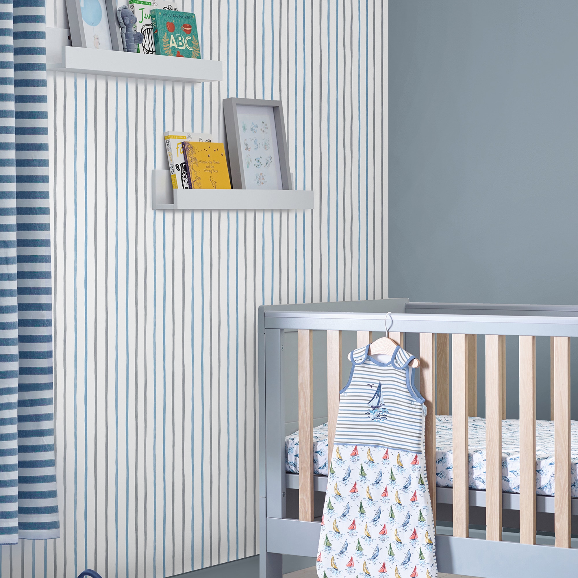 LAURA ASHLEY Vliestapete »Painterly Stripe Blue«, floral, 10mx52cm