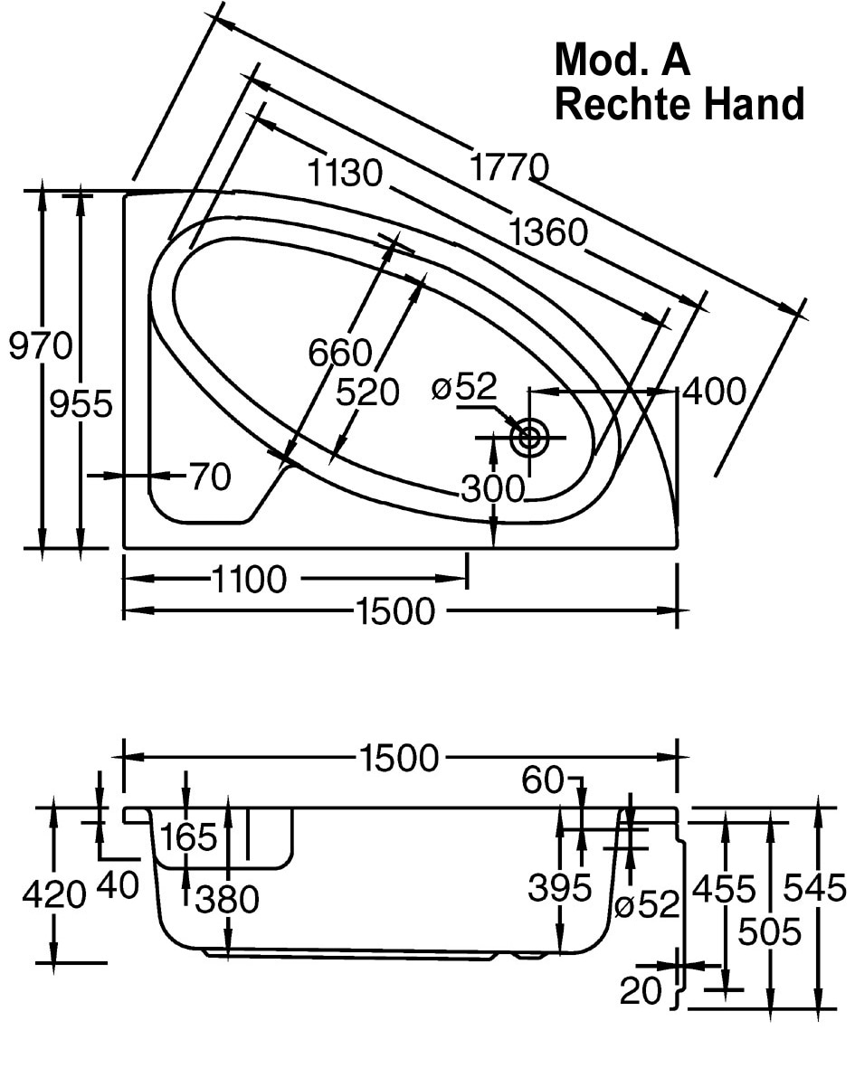 OTTOFOND Whirlpool-Badewanne »Salinas A«, (Komplett-Set, 3 tlg.), Typ 1, chrom