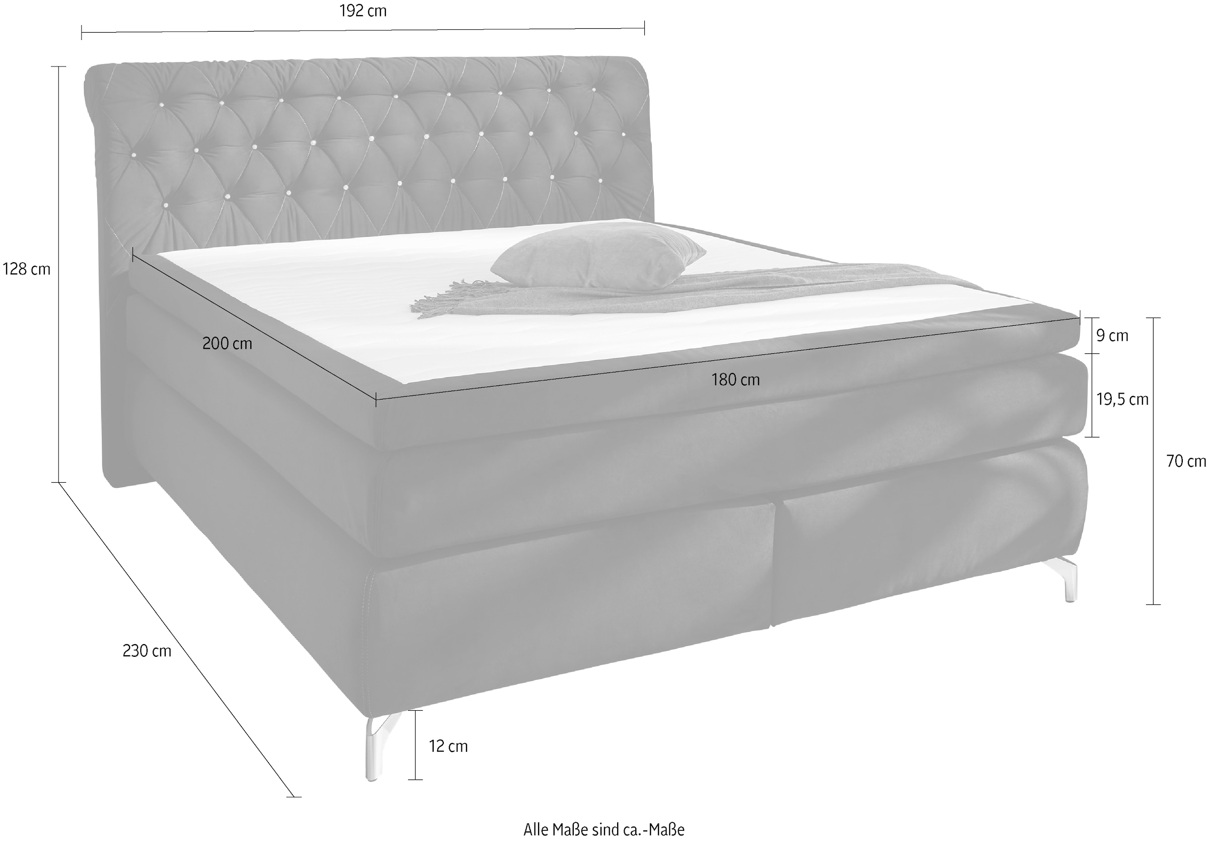 Jockenhöfer Gruppe Boxspringbett »Sancara, inklusive 7-Zonen-TTFK-Matratzen und 9 cm Kaltschaumtopper«, goldfarbige Designelemente, verschiedene Härtegrade wählbar