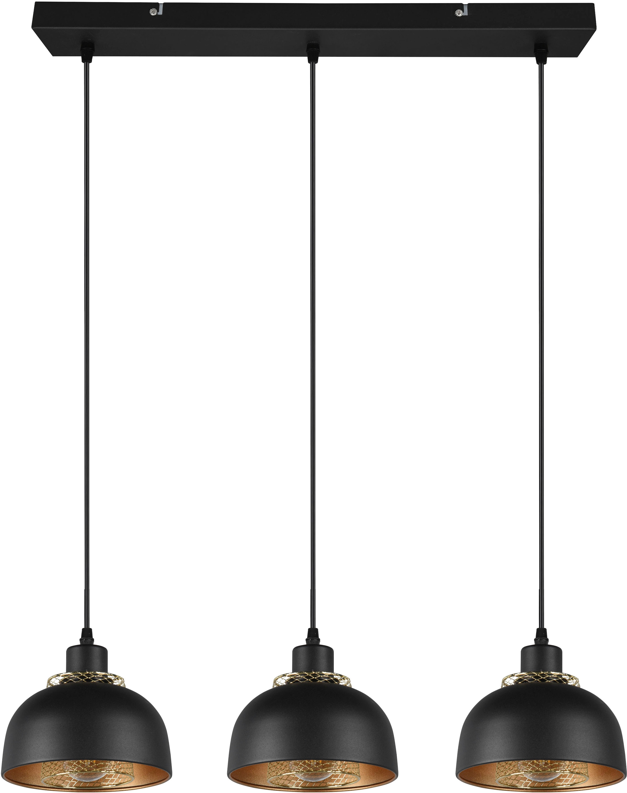 TRIO Leuchten Pendelleuchte »Punch«, 3 flammig-flammig, 3-flg, Industrie-Look  mit Doppelschirm schwarz-gold exkl 3xE27 max 40W | BAUR