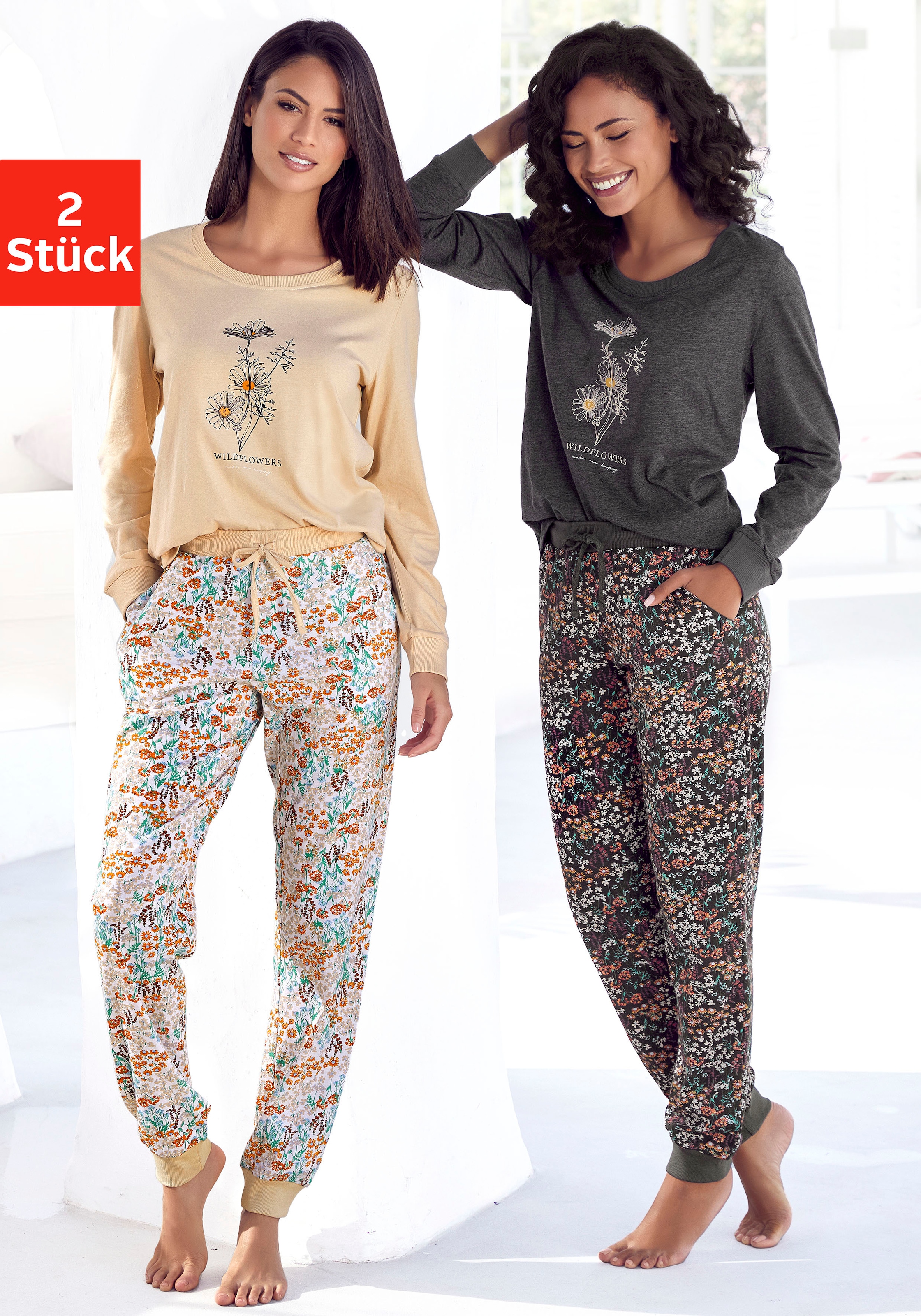 Vivance Dreams by Lascana Pyjama Packung, 4 tlg. mit Frontdruck