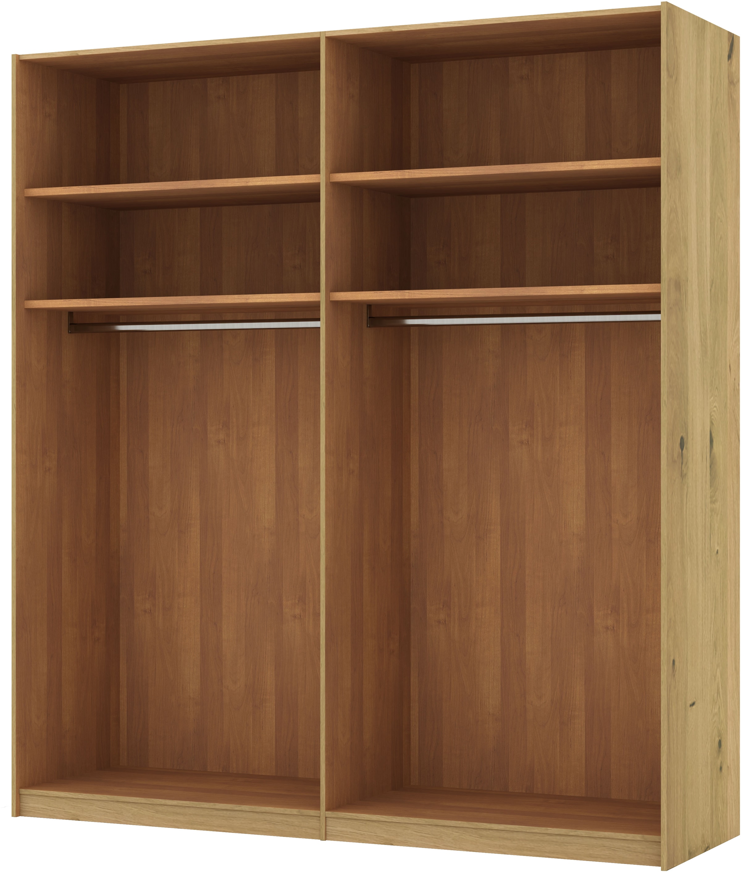 Musterring Schwebetürenschrank »Savona, Kleiderschrank, Schrank, Garderobe, mit Schiebetüren«, (Teilmassiv Bianco-Eiche, mit Spiegel oder Glas, MADE IN GERMANY), Türen Bianco-Eiche massiv, Spiegel-/Glastüren, eingelegte Chromleiste