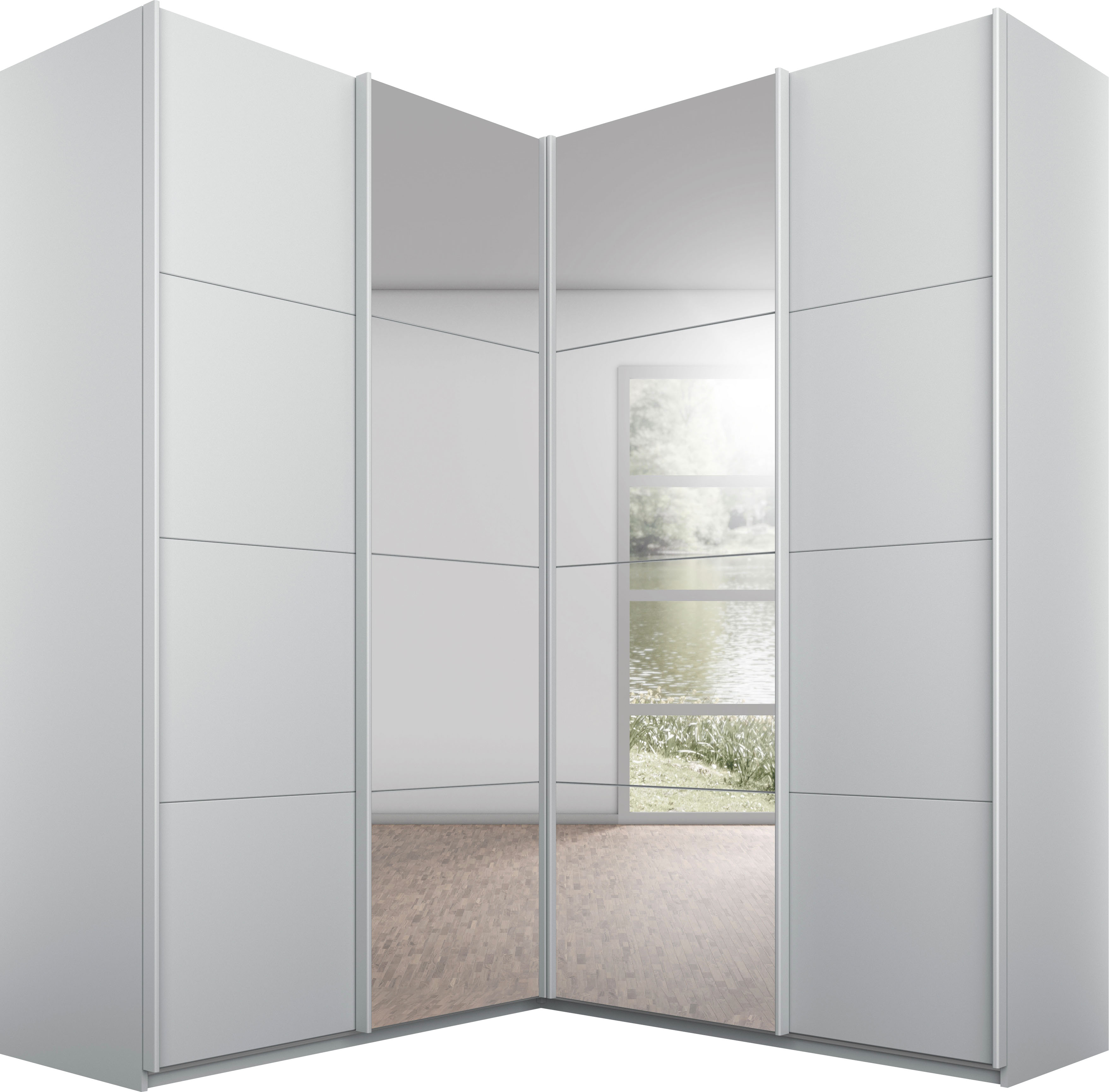 rauch "Schrank Garderobe Eckkleiderschrank QUADRA Front in Dekor/Hochglanz" in den Höhen 210/229 cm, inkl. Soft-Close-Funktion, großer Eckschrank mit viel Stauraum, Maß 181x187 cm MADE IN GERMANY