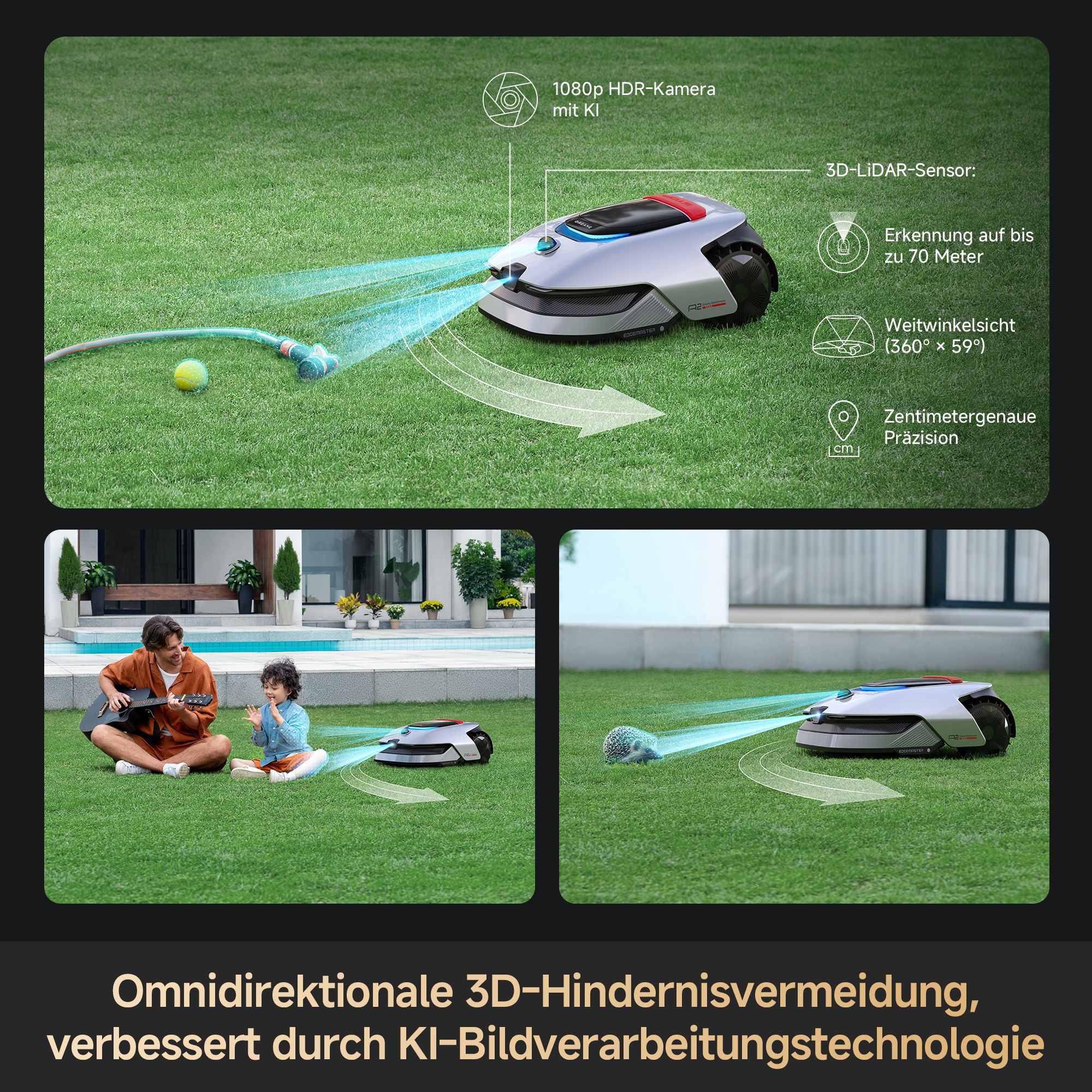 Dreame Rasenmähroboter »A2 1200«  Kantenschnittsystem, automatische Begrenzungseinrichtung, KI-Kamera