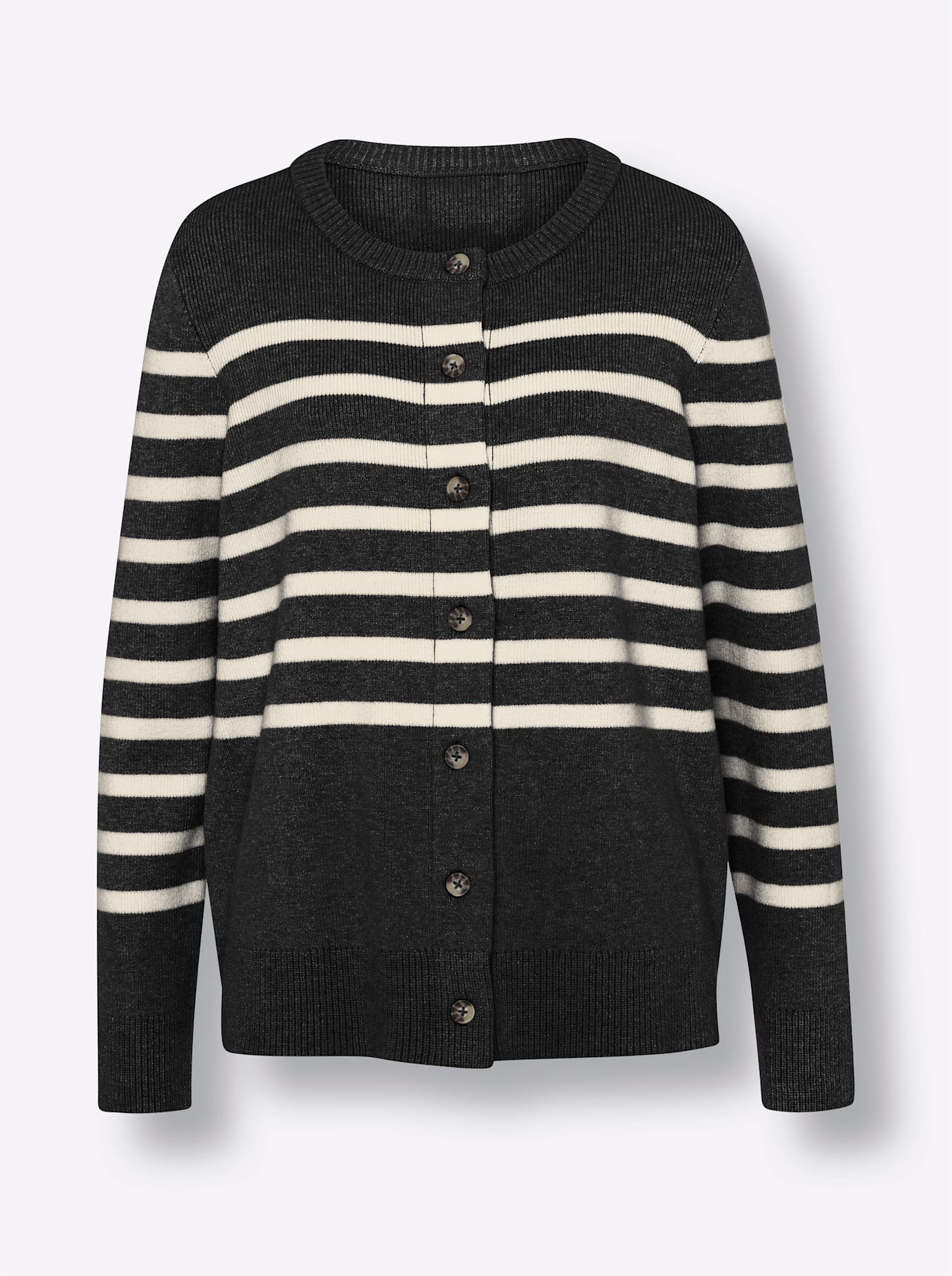 Cardigan HEINE, Damen, Gr. 40, schwarz (schwarz, ecru, geringelt), 50% Viskose, 28% Polyester, 22% Polyamid, gemustert, gestreift, mehrfarbig, Strickjacken 3
