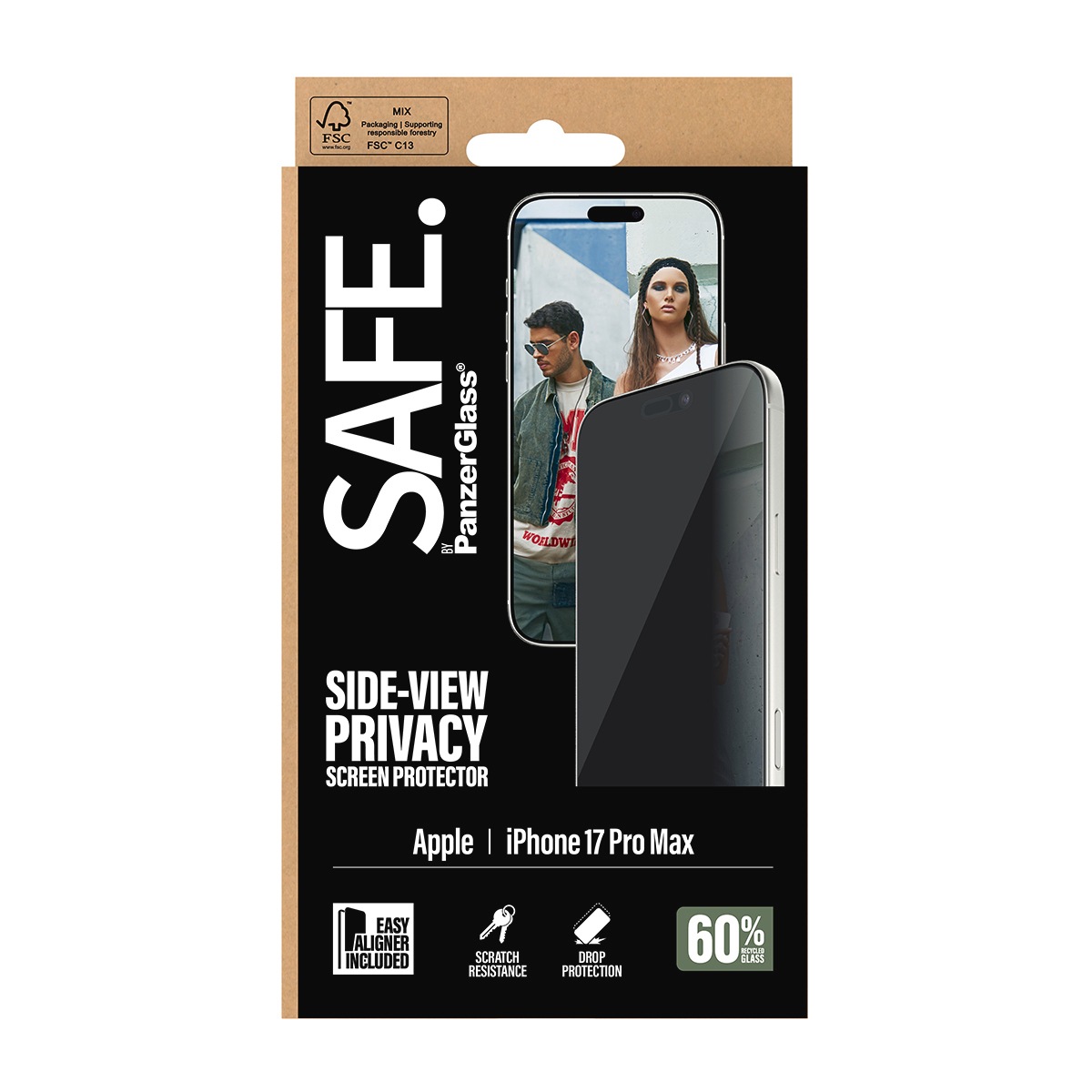 SAFE by PanzerGlass Displayschutzglas »Side-View Privacy Screen Protector«, für Apple iPhone 17 Pro Max, Displayschutzfolie, Schutzfolie, Bildschirmschutz, kratz- & stoßfest