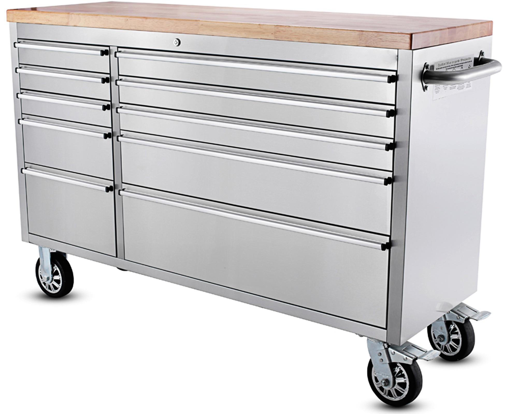 ONDIS24 Werkstattwagen "Werkzeugwagen aus Edelstahl mit 10 Schubladen", B:148cm H:92cm T:46,5cmsilberfarben, Werkstattwagen, fahrbar, kugelgelagerten