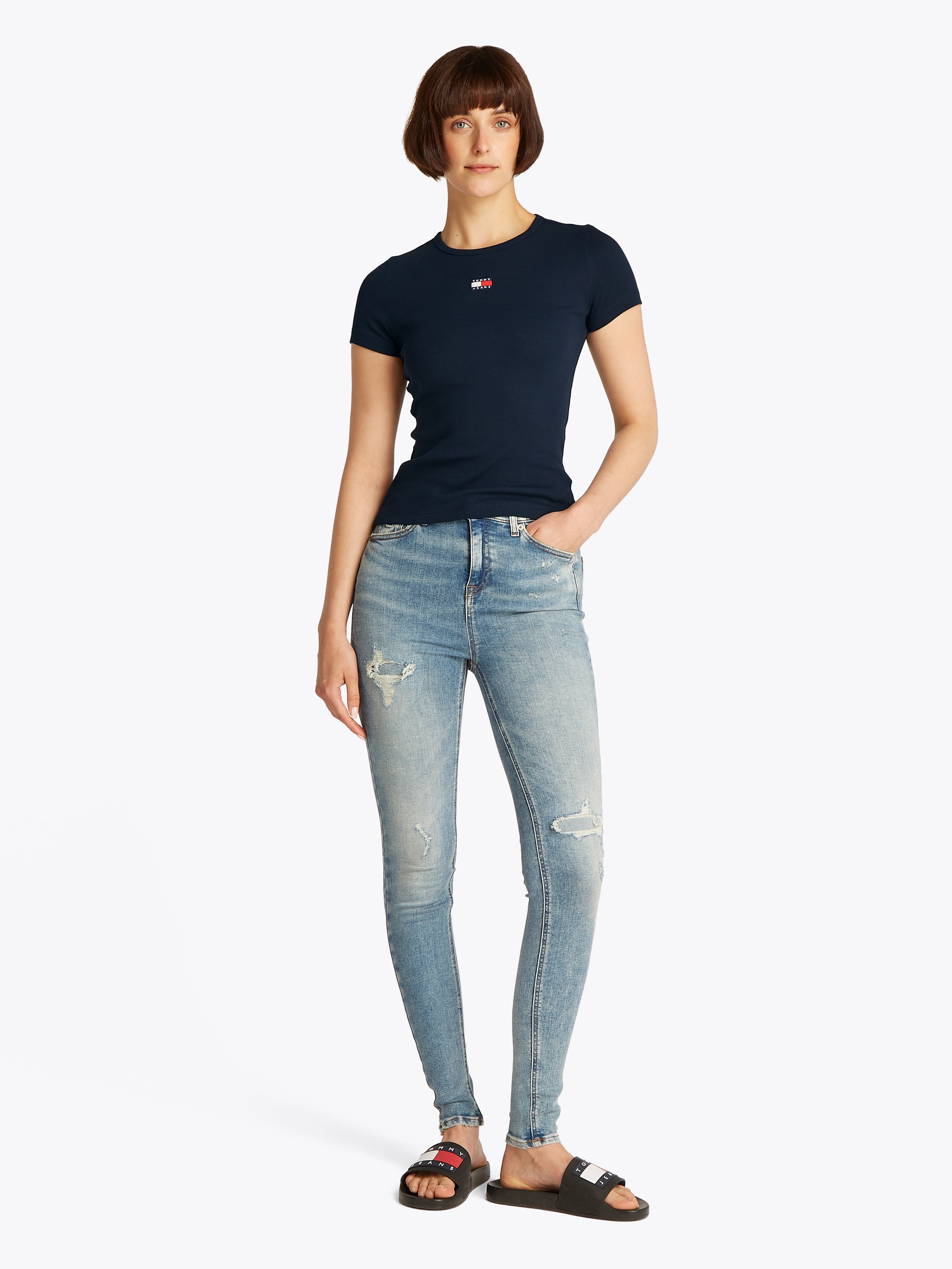 Tommy Jeans T-Shirt »TJW SLIM BADGE RIB TEE«, in Rippoptik