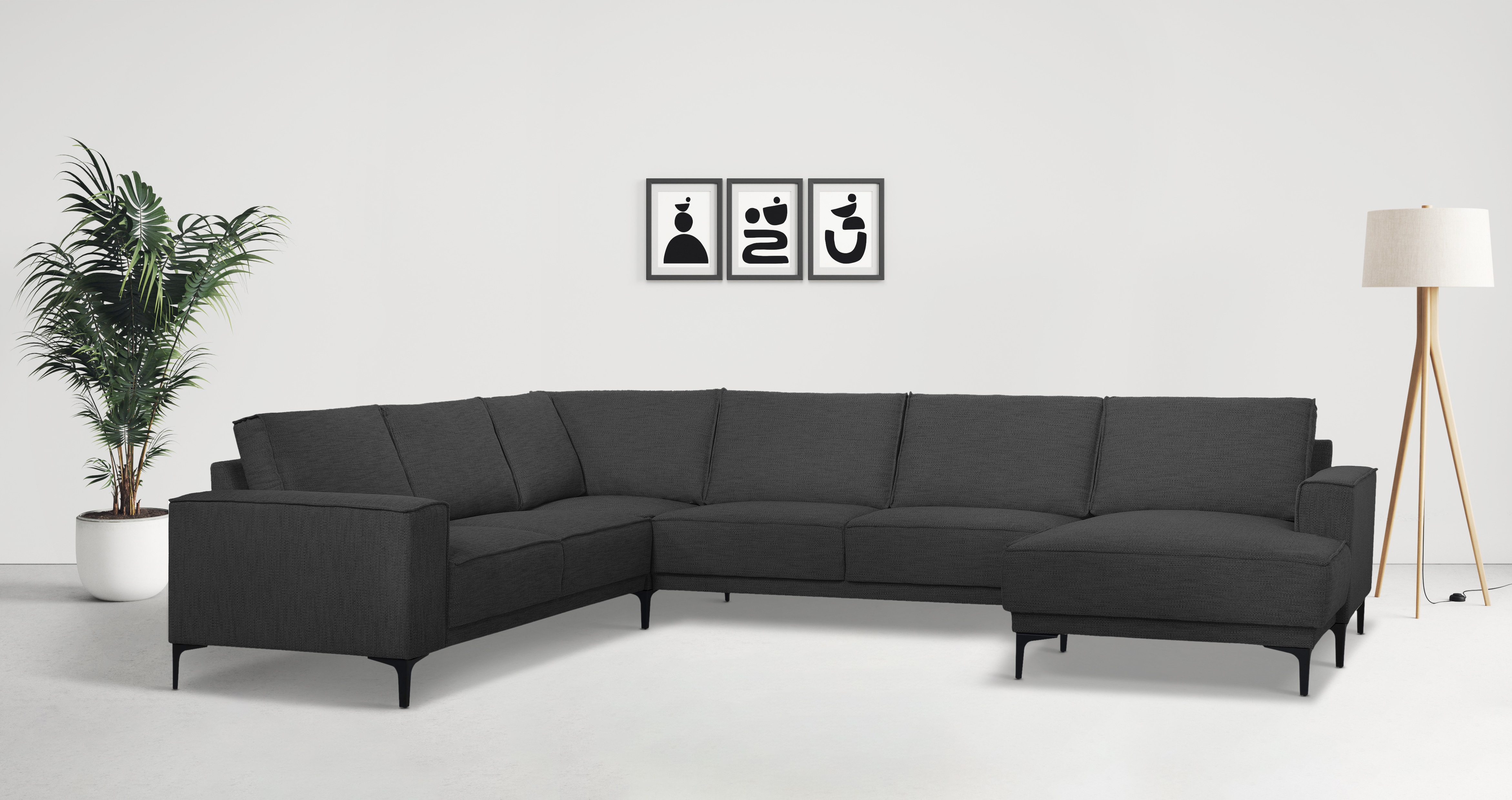 OTTO home Wohnlandschaft "OLAND Flachgewebe U-Form, XXL, B: 342 cm, Skandi-Design" Skandi-Design in Struktur, Flachgewebe, Luxus-Microfaser, Boucle