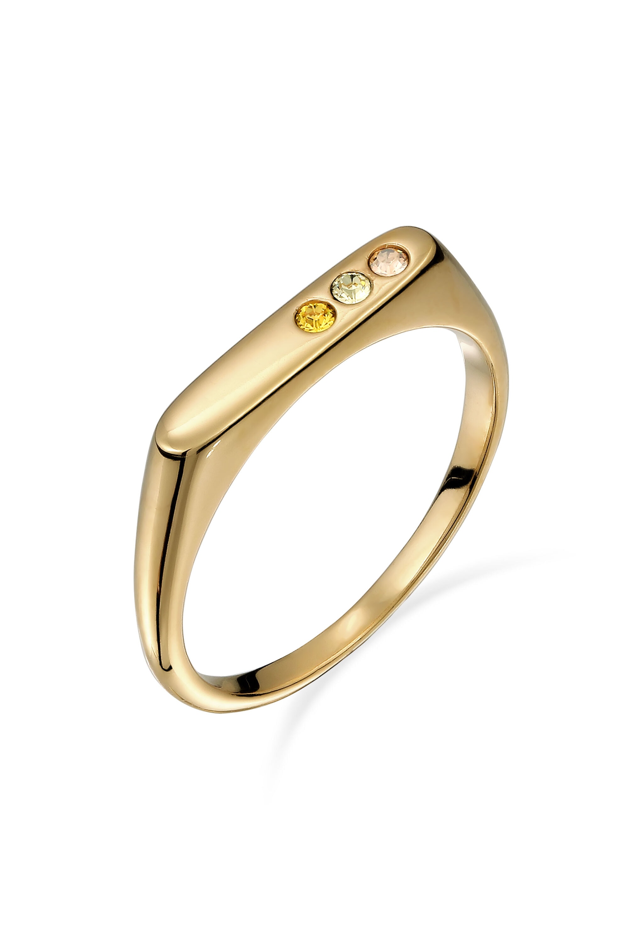 "Siegelring ELLI ""Ring Siegelring Kristalle Gelb 925 Sterling Silber, mit Kristallen"" Gr. 58, gold, Fingerringe, Damen, 58, Silber 925