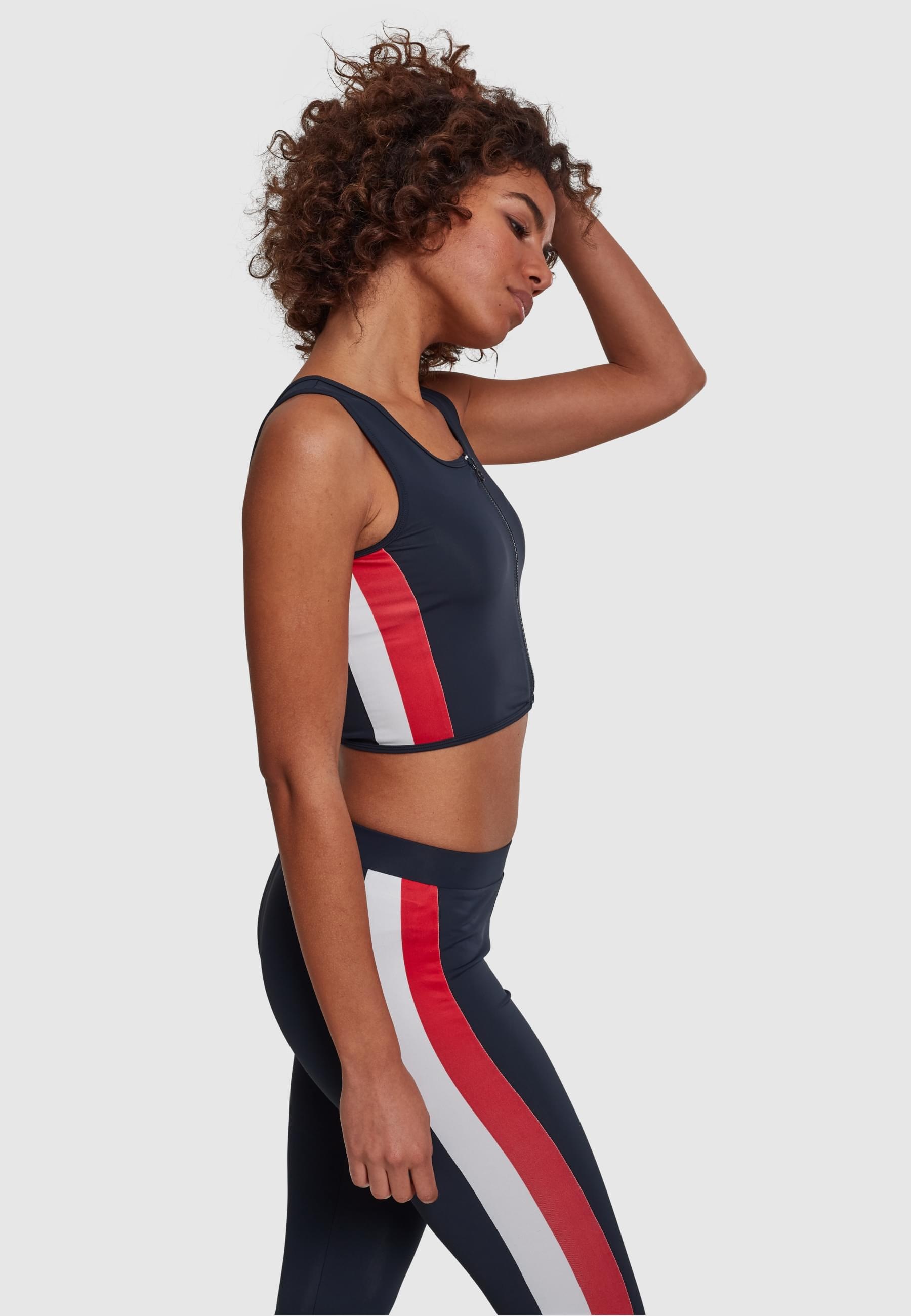 URBAN CLASSICS Muskelshirt »Urban Classics Damen Ladies Side Stripe Cropped Zip Top«, (1 tlg.)