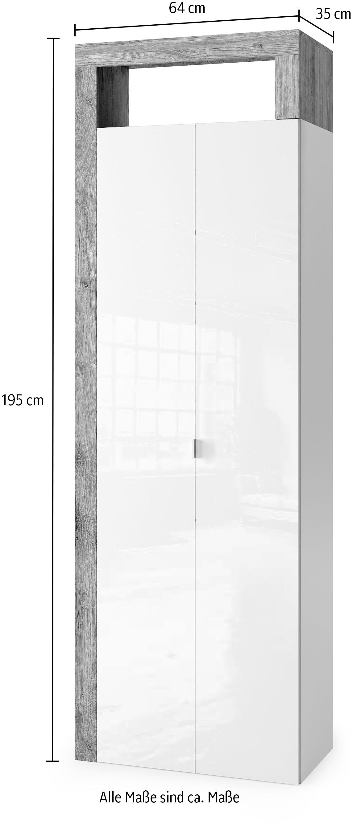 welltime Hochschrank »Hamburg Höhe 195 cm, Breite 64 cm, Badezimmerschrank mit 2 Türen,«, dekorativer Rahmen, offenes Fach, Metallgriff, viel Stauraum