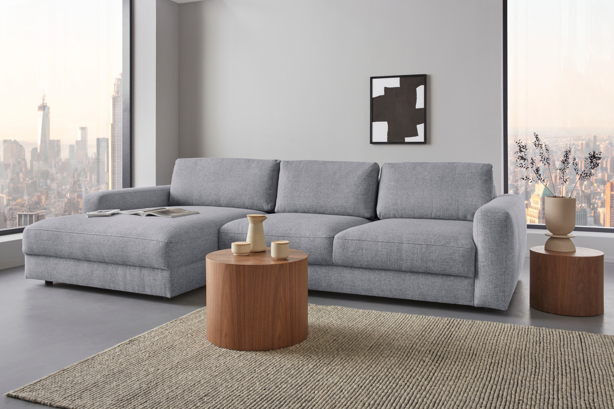 Ecksofa HOME AFFAIRE "Bloomfield, elegant, viel Platz, Mega Couch, Breite 303cm, L-Form", grau (antarctica), B:303cm H:84cm T:176cm, 100% Polyester, Sofas, Ecksofa, extra tiefe Sitzfläche, wahlweise mit Sitztiefenverstellung